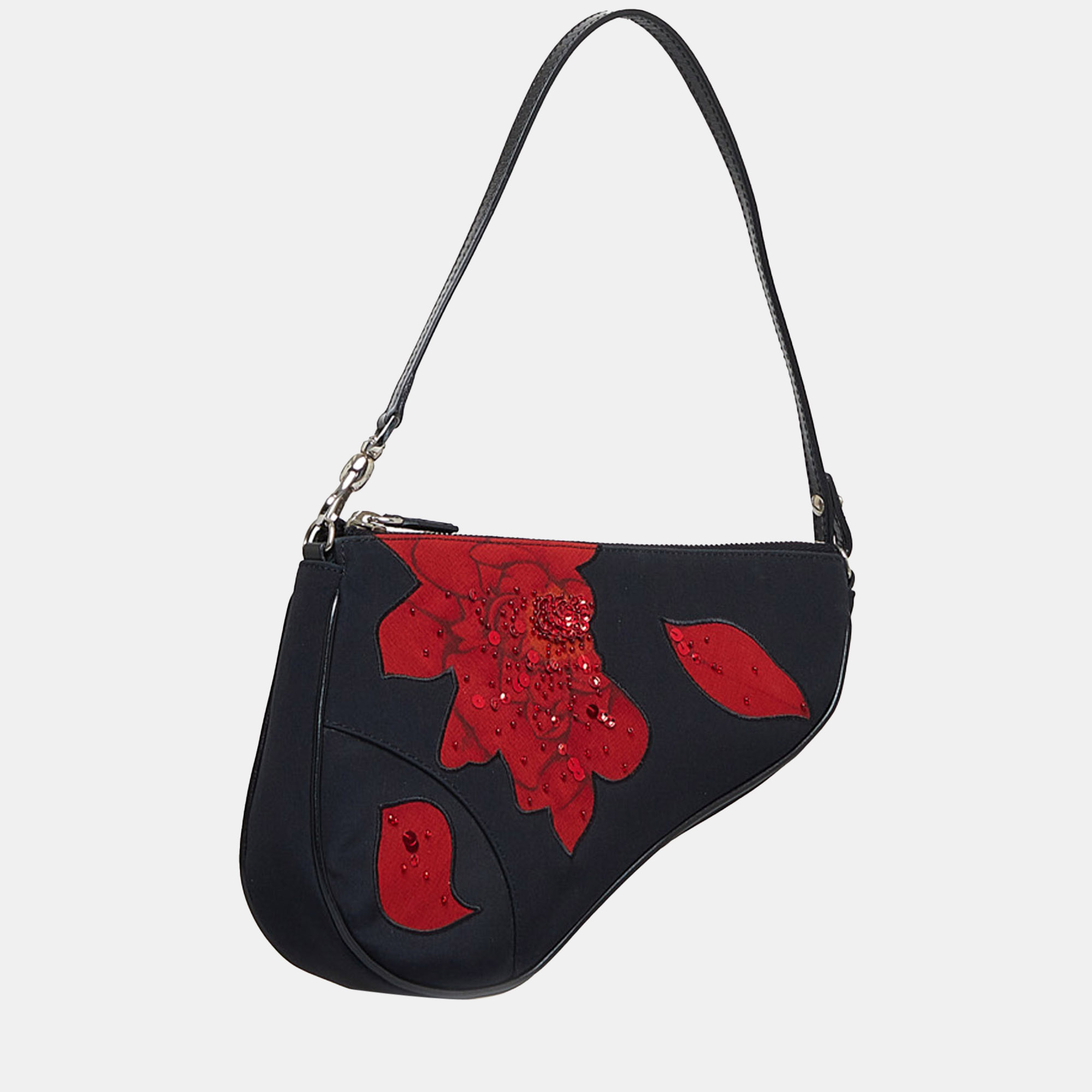 

Dior Black Beaded Floral Saddle Pochette