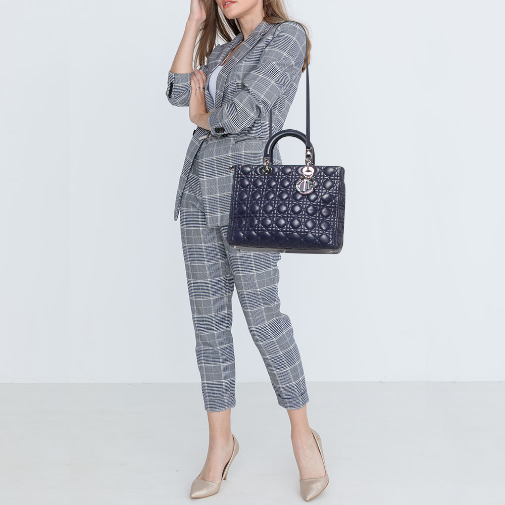 

Dior Navy Blue Cannage Leather Large Lady Dior Tote