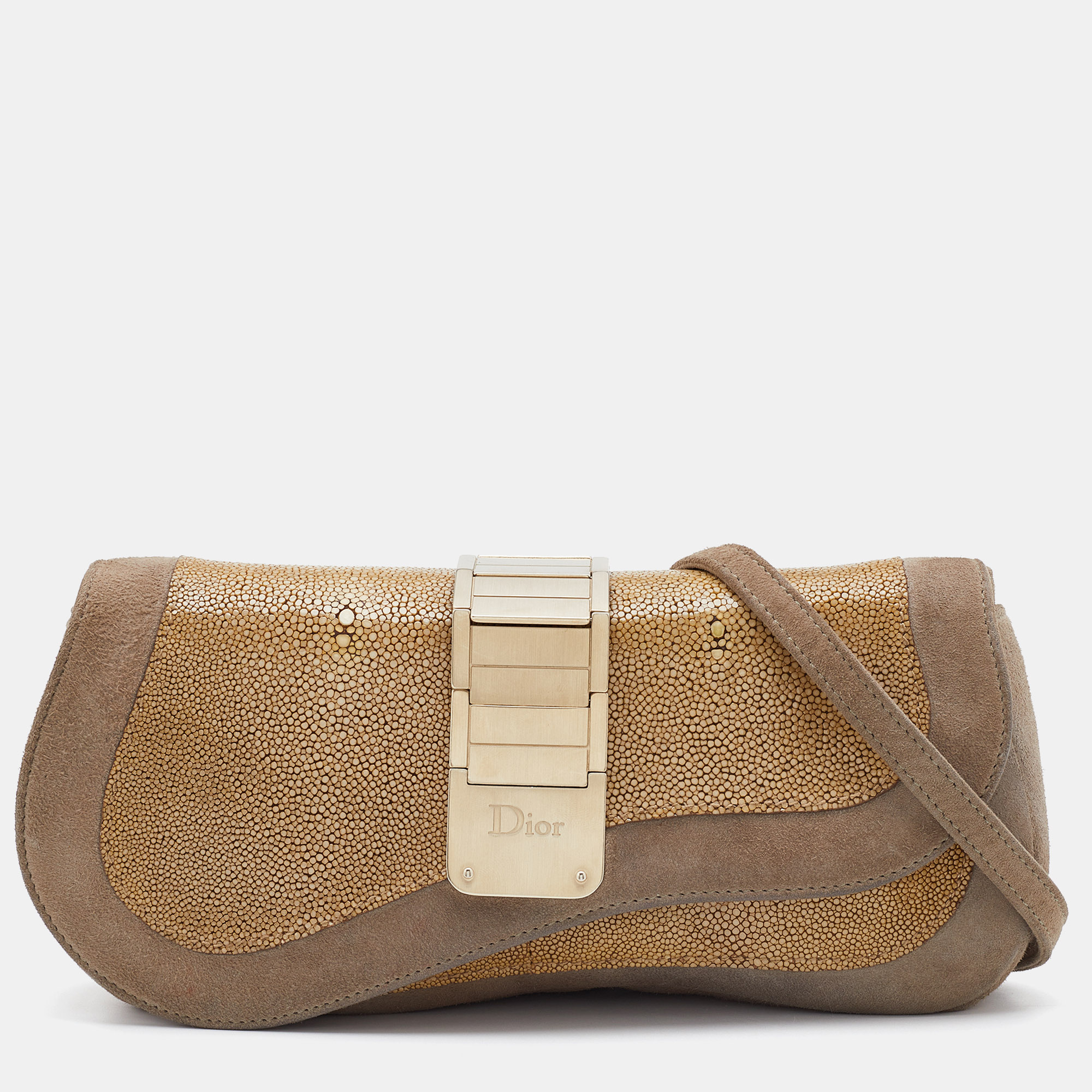 

Dior Grey/Beige Stringray and Suede Flap Saddle Shoulder Bag