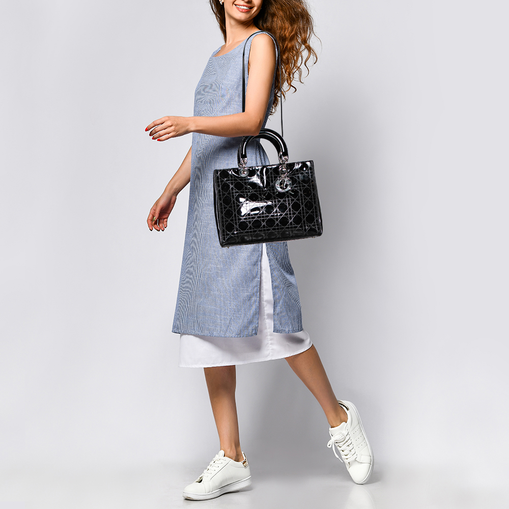 

Dior Black Cannage Patent Leather Large Lady Dior Tote