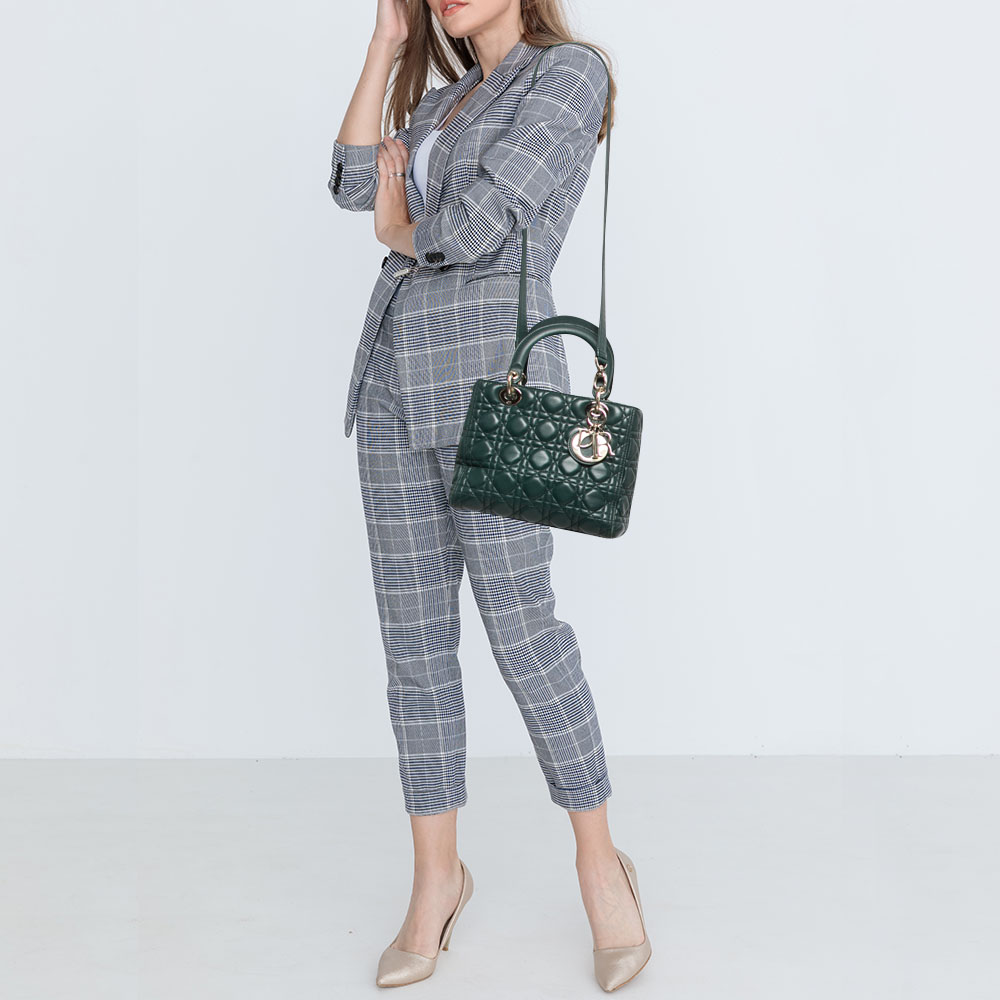 

Dior Green Cannage Leather Medium Lady Dior Tote