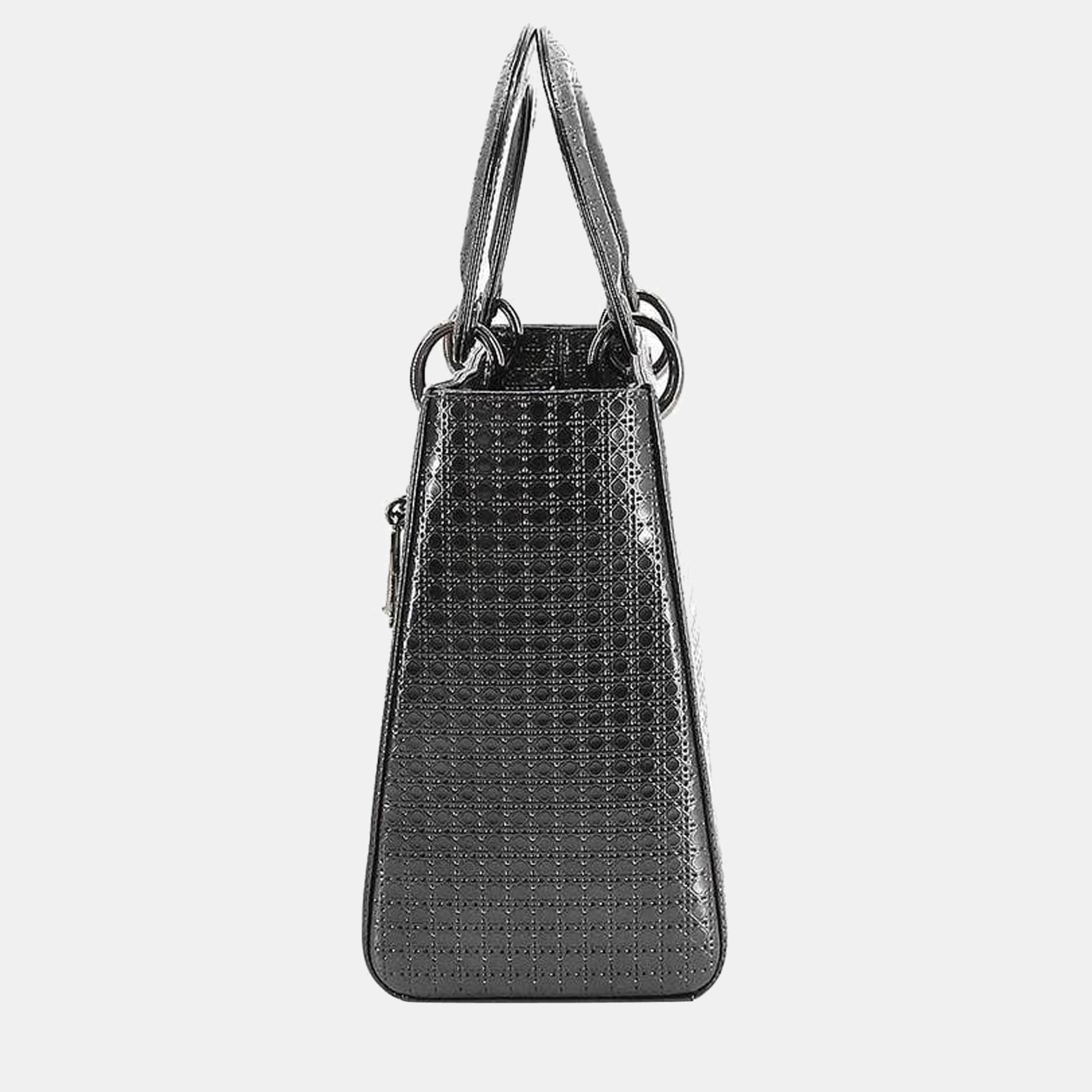 

Dior Silver Microcannage Leather Medium Lady Dior Tote Bag
