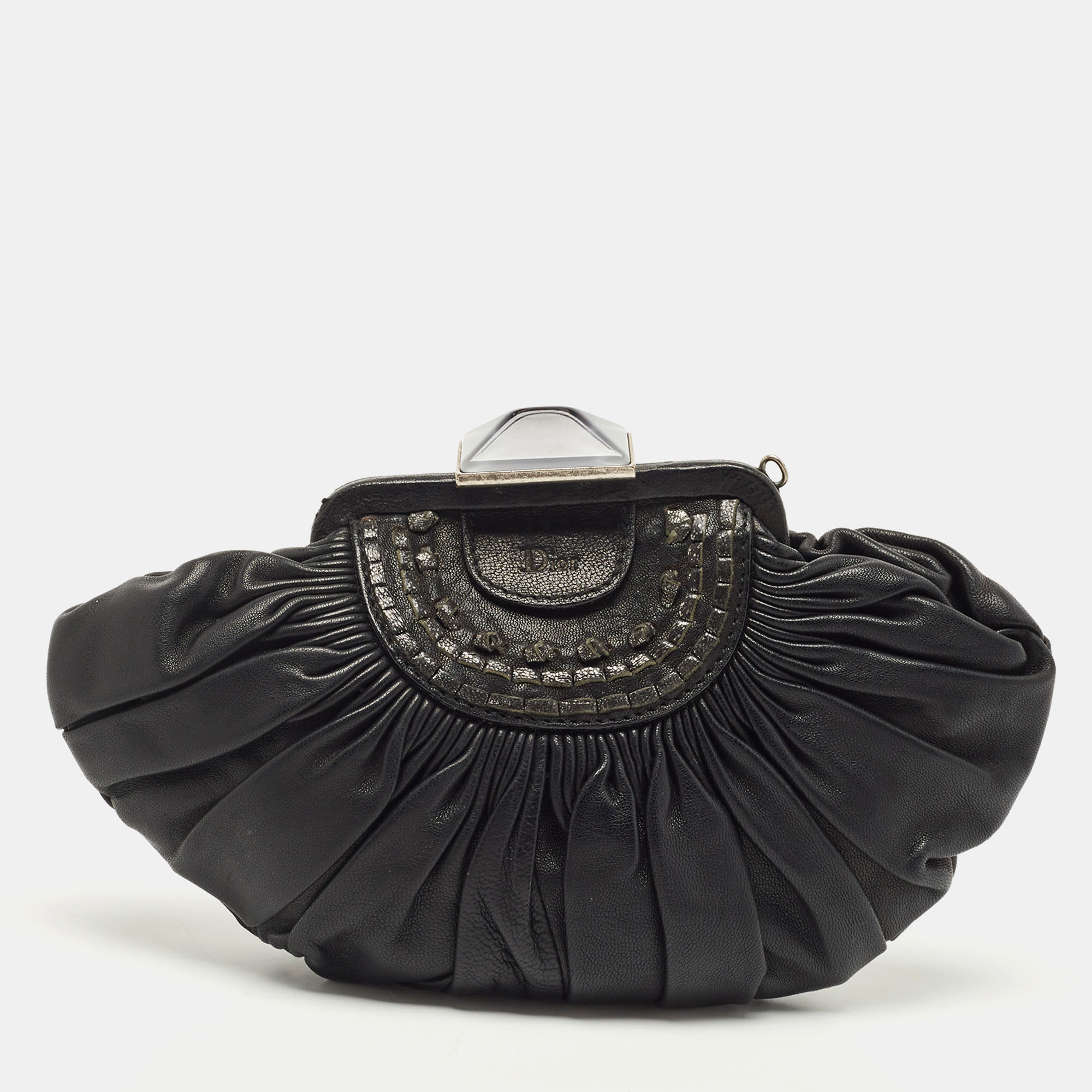 

Dior Black Pleated Leather Frame Clutch