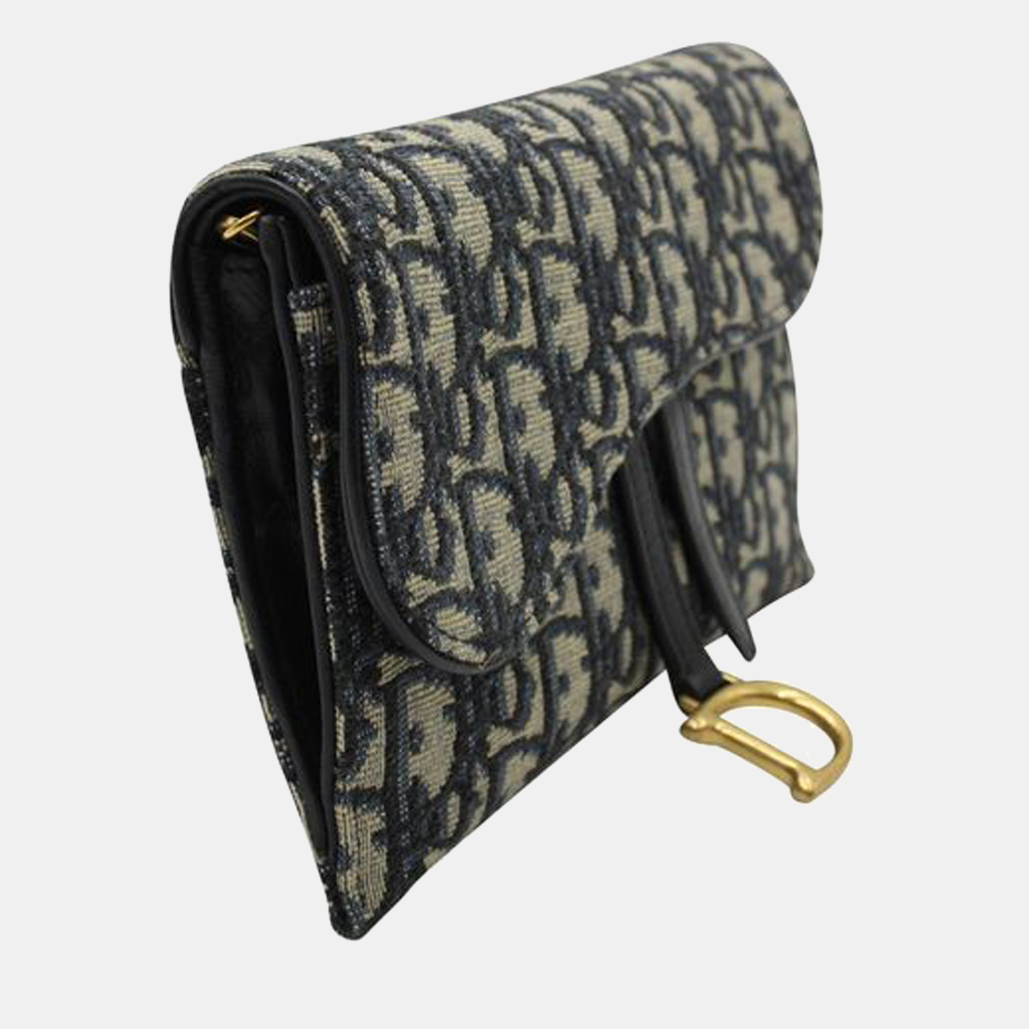 

Dior Navy Blue Oblique Canvas Saddle Wallet on Chain Bag