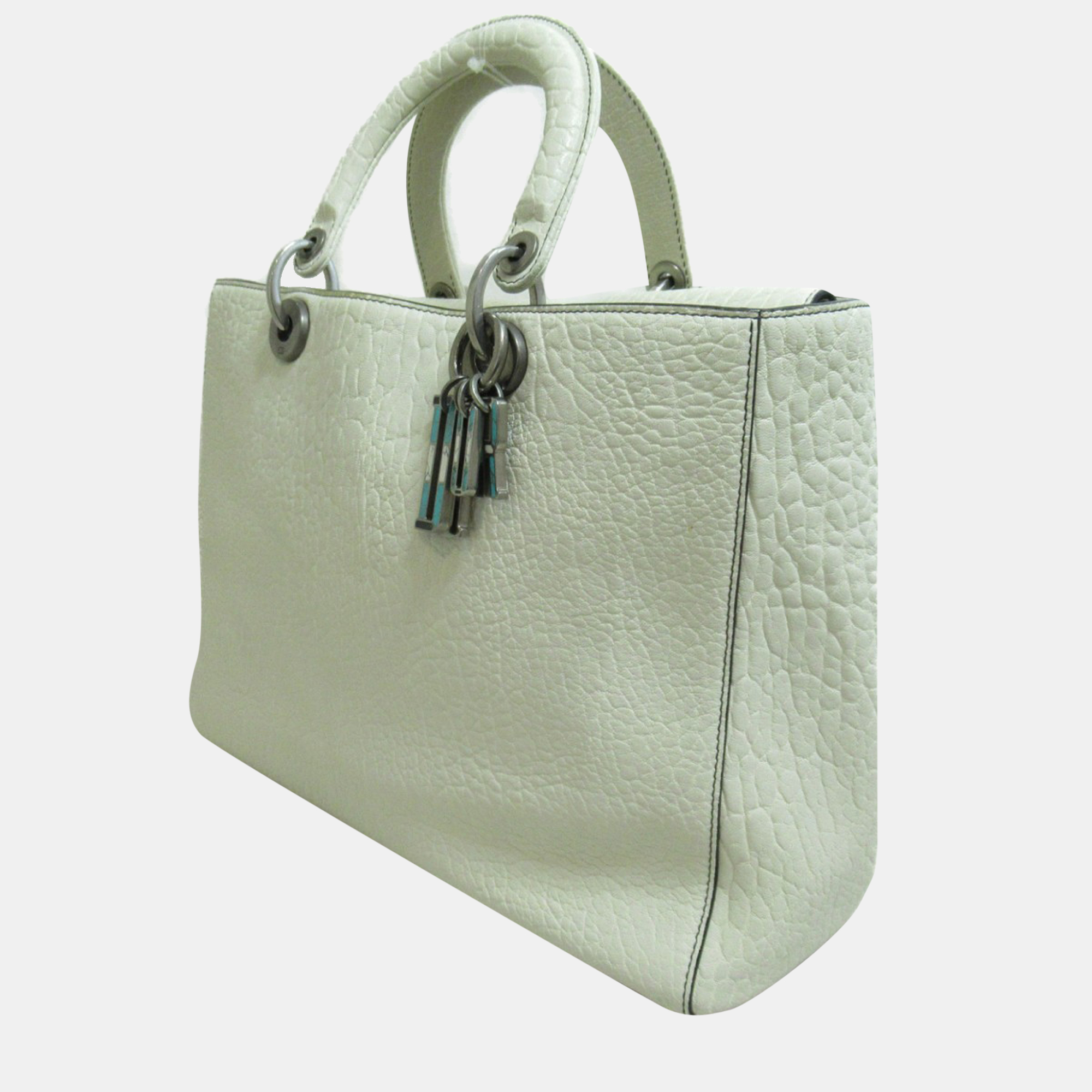 

Dior White Leather Large Lady Dior Handbag, Green
