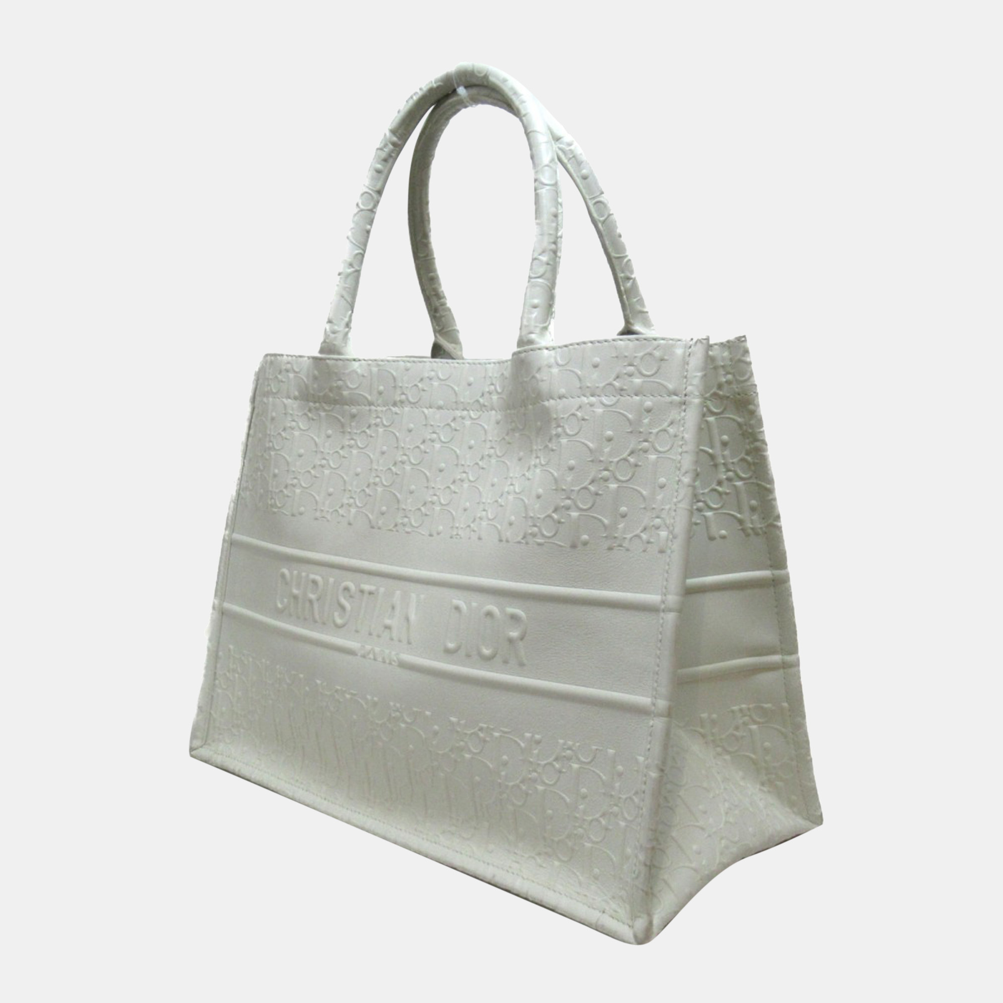 

Dior White Oblique Embossed Leather Medium Book Tote Bag