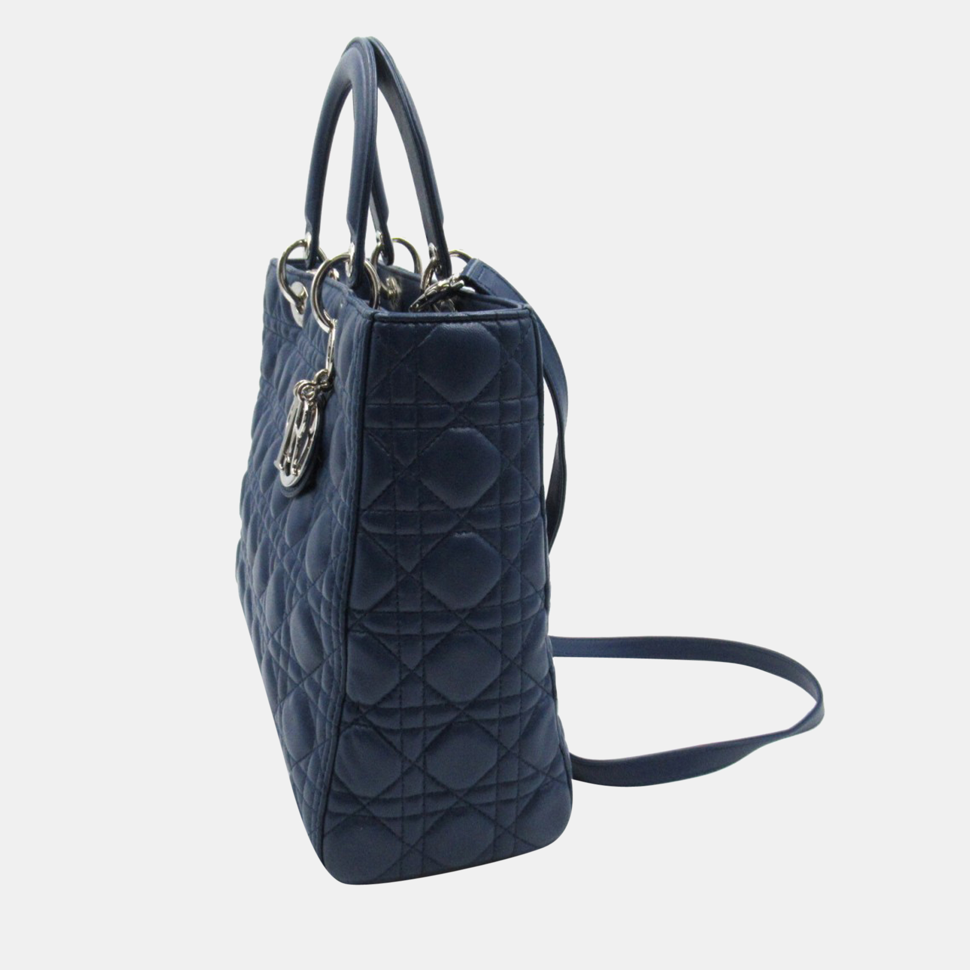 

Dior Blue Leather  Cannage Lady Dior Top Handle Bag