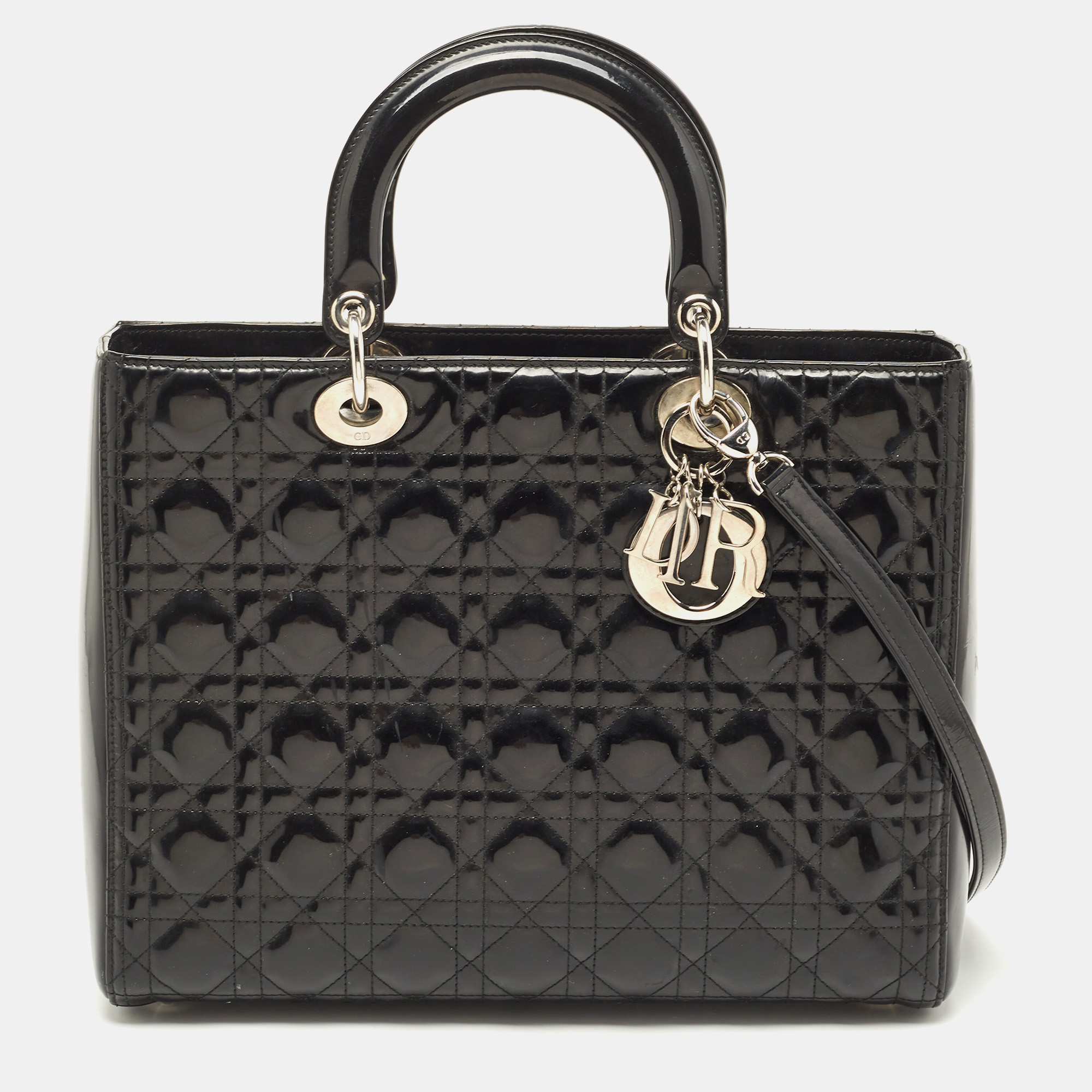 

Dior Black Cannage Patent Leather  Lady Dior Tote