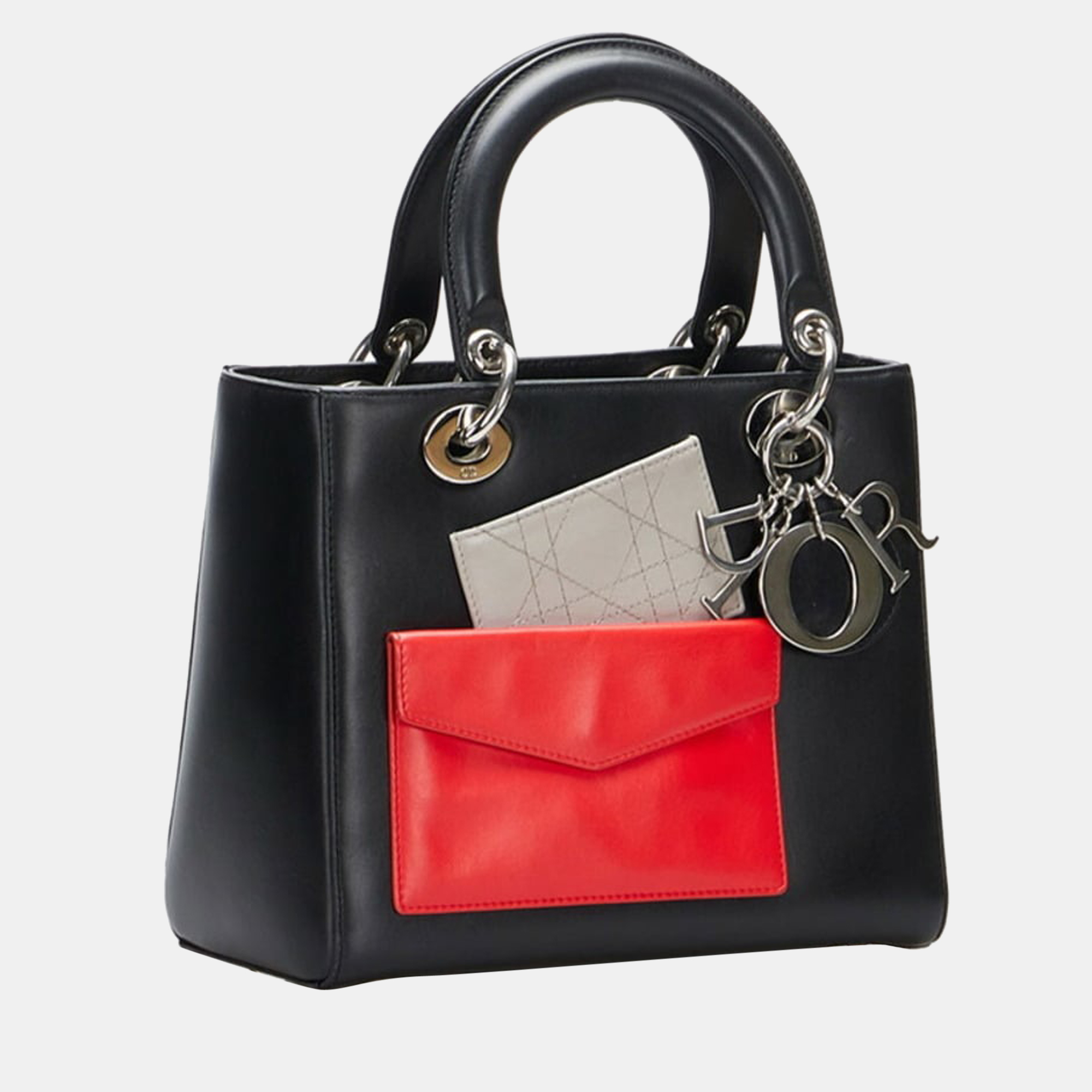 

Dior Black Leather Medium Pocket Lady Dior Tote Bag