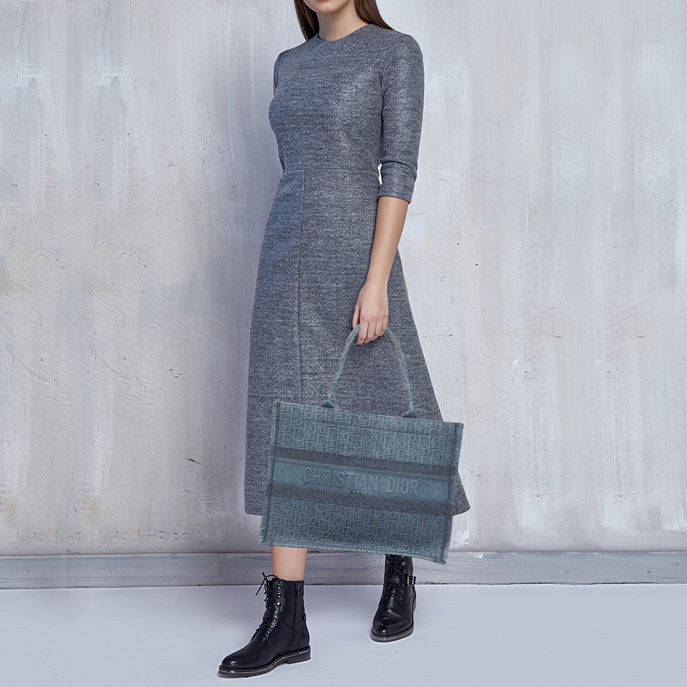 

Dior Navy Blue Oblique Denim Medium Book Tote