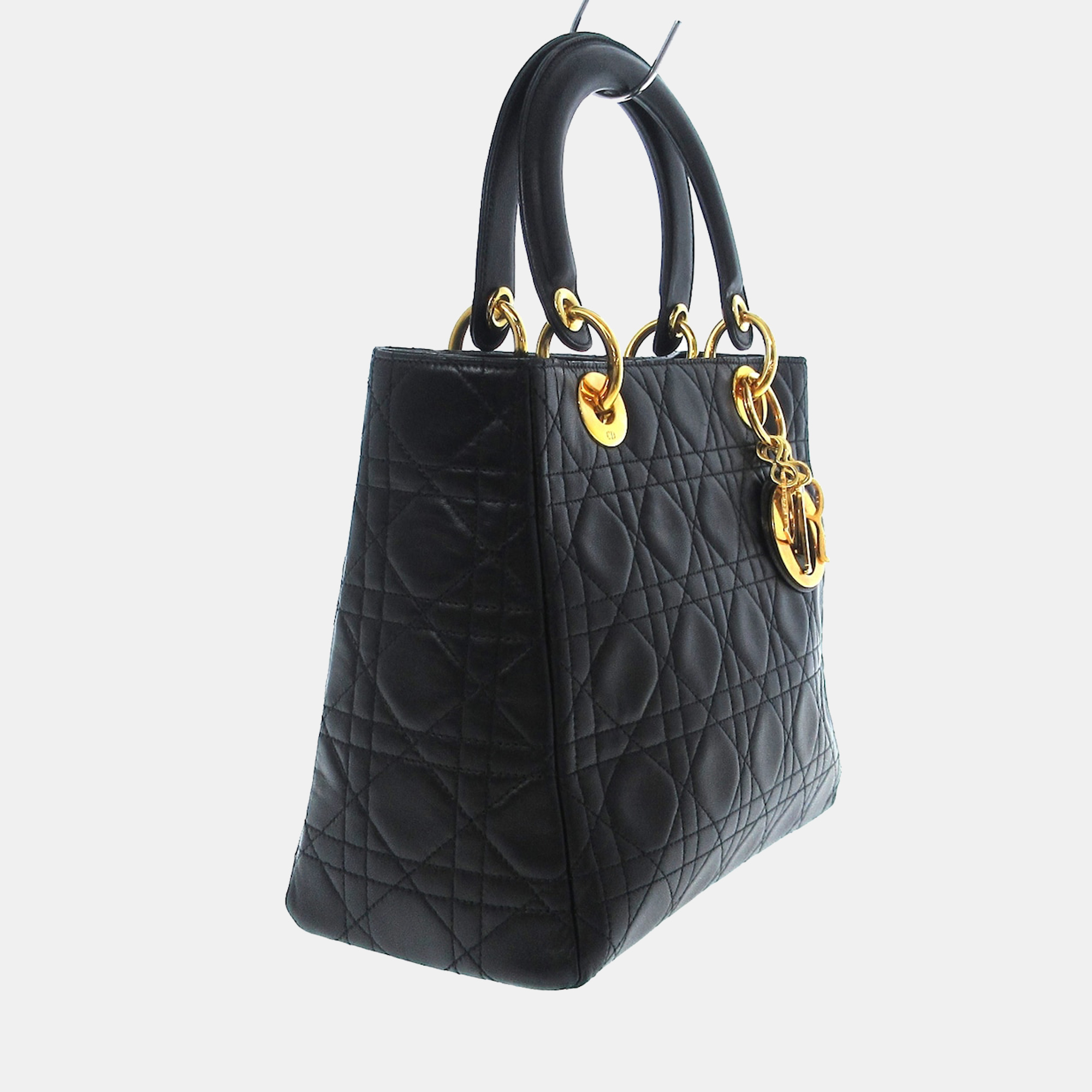 

Dior Black Leather Lady Dior Top Handle Bag