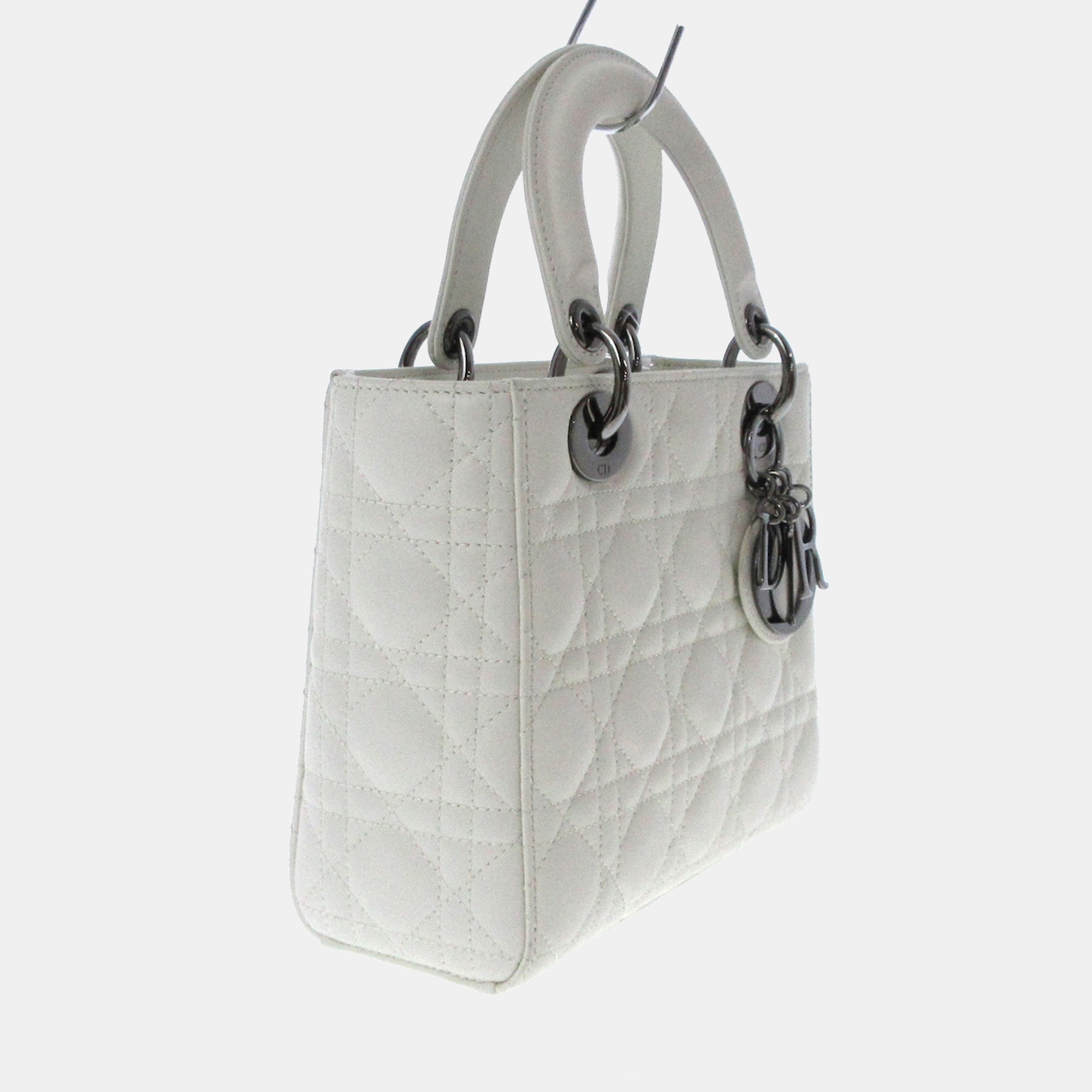 

Dior White Leather Lady Dior Top Handle Bag