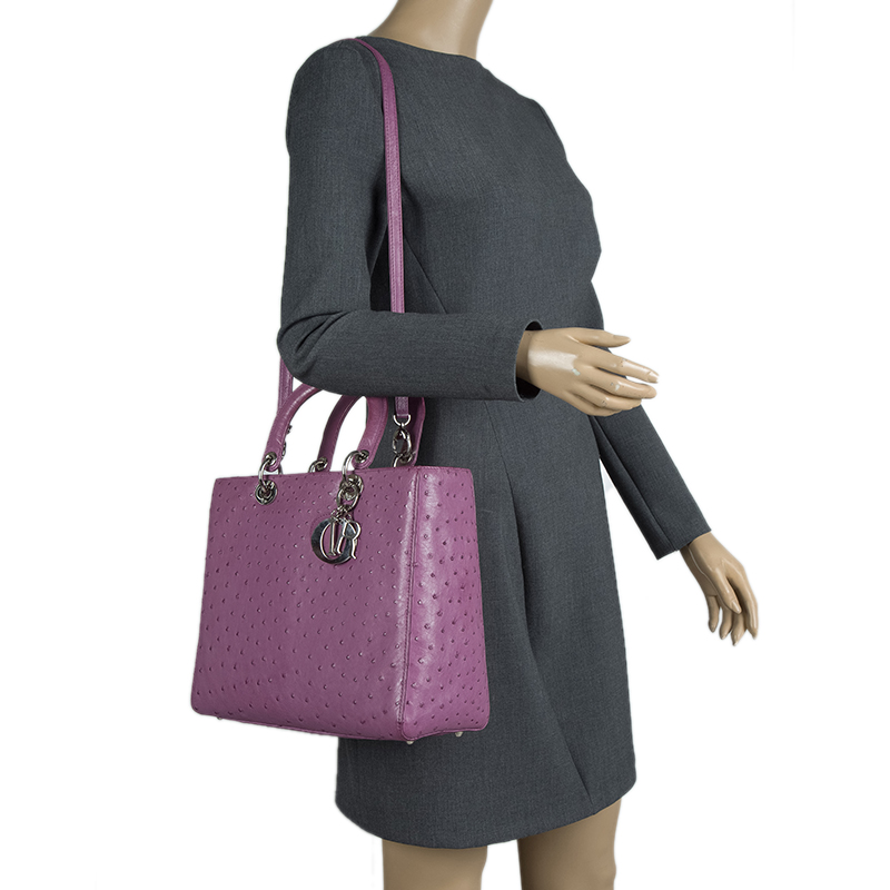 

Dior Purple Ostrich Skin Large Lady Dior Tote