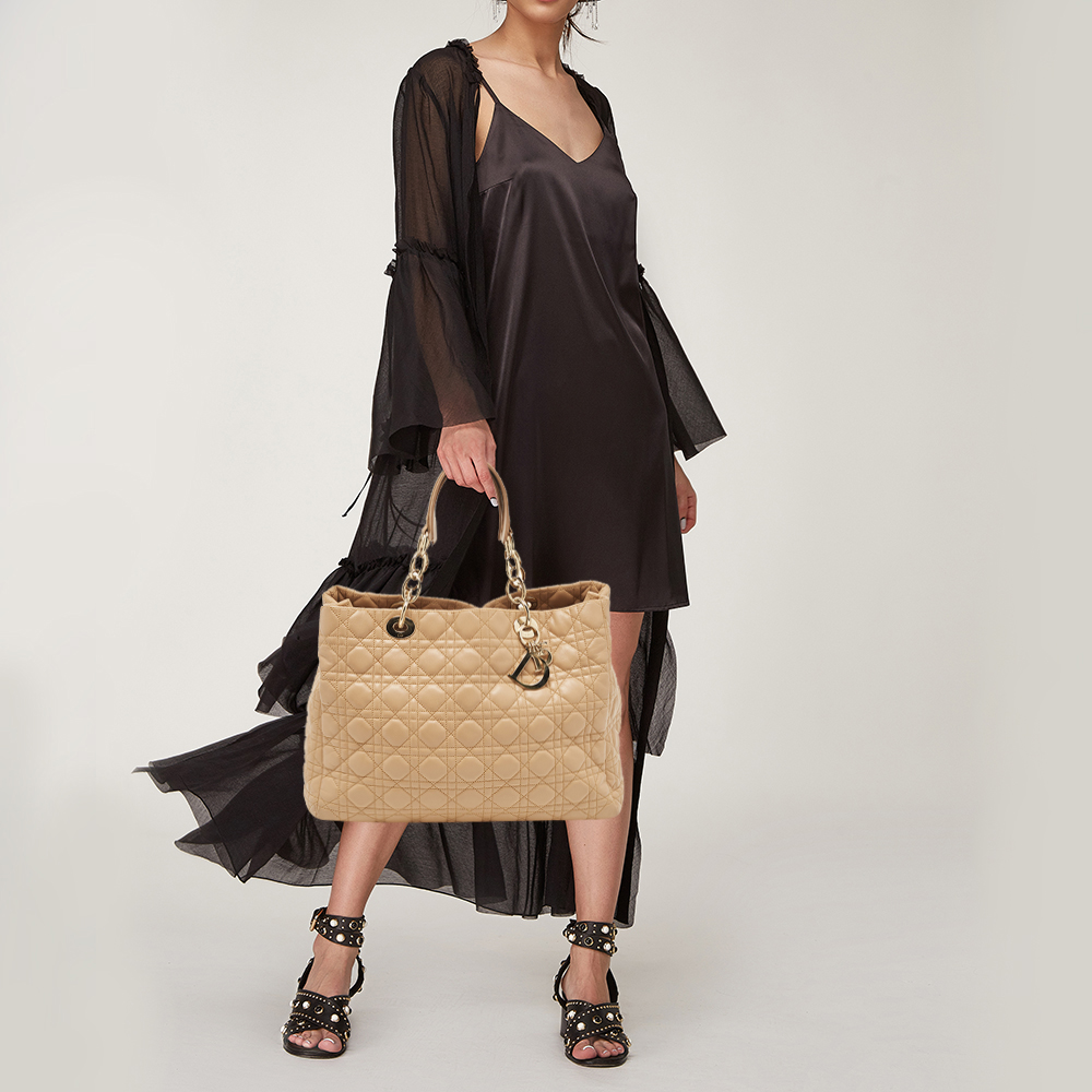 

Dior Beige Cannage Leather Large Soft Lady Dior Tote