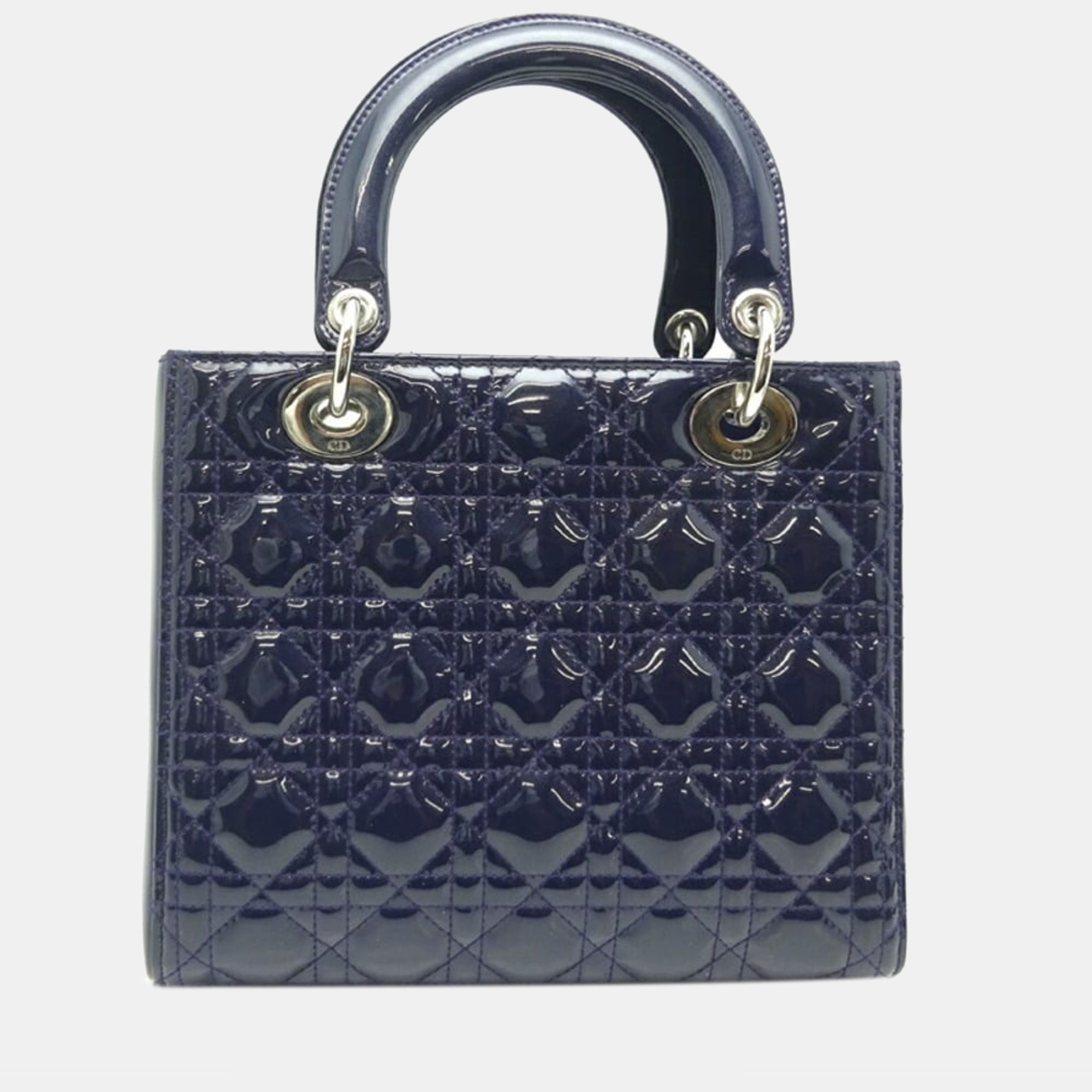 

Dior Navy Blue Patent Leather Medium Lady Dior Tote Bag