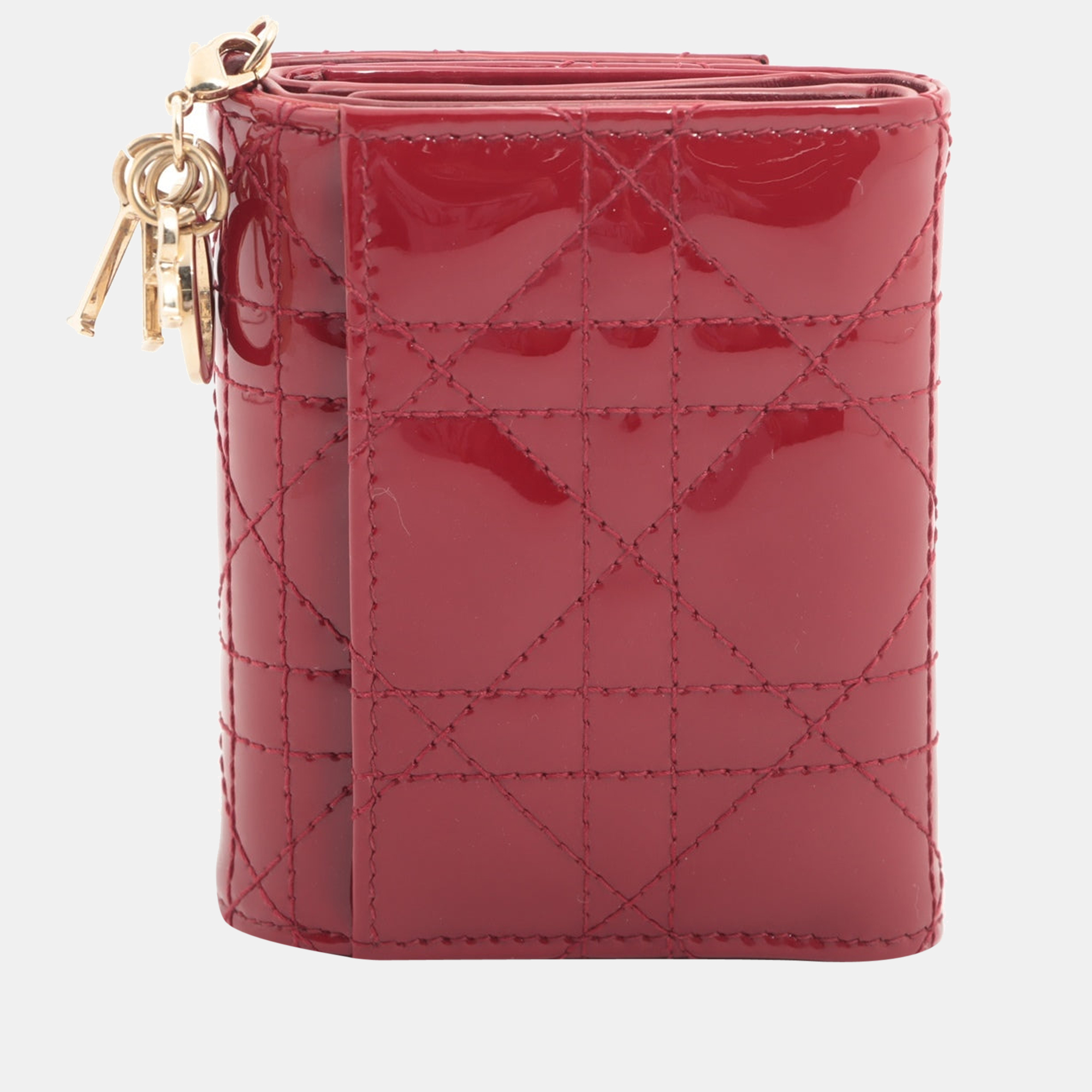 

DIOR Lady Dior Cannage Patent leather Wallet Red