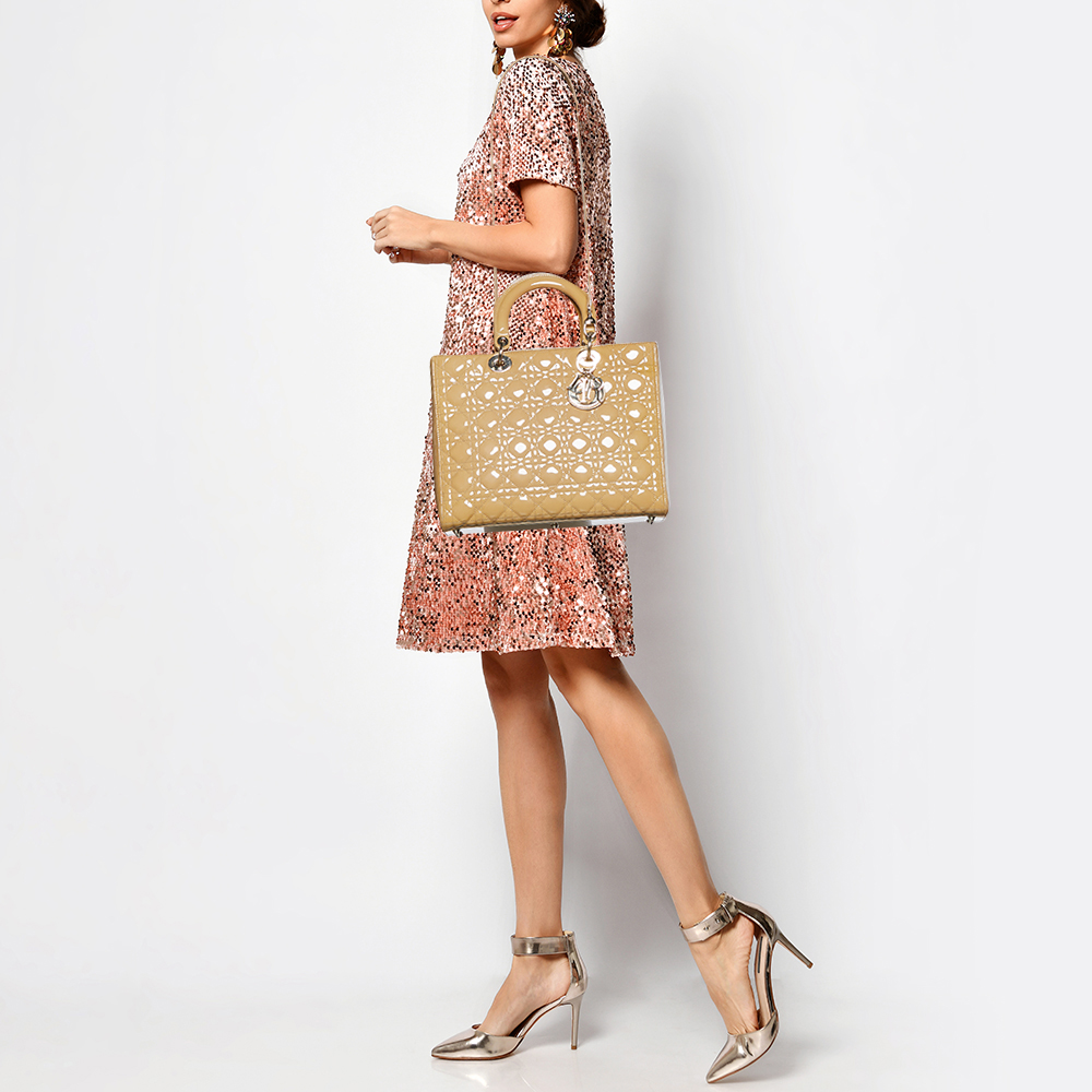 

Dior Beige Cannage Patent Leather Large Lady Dior Tote