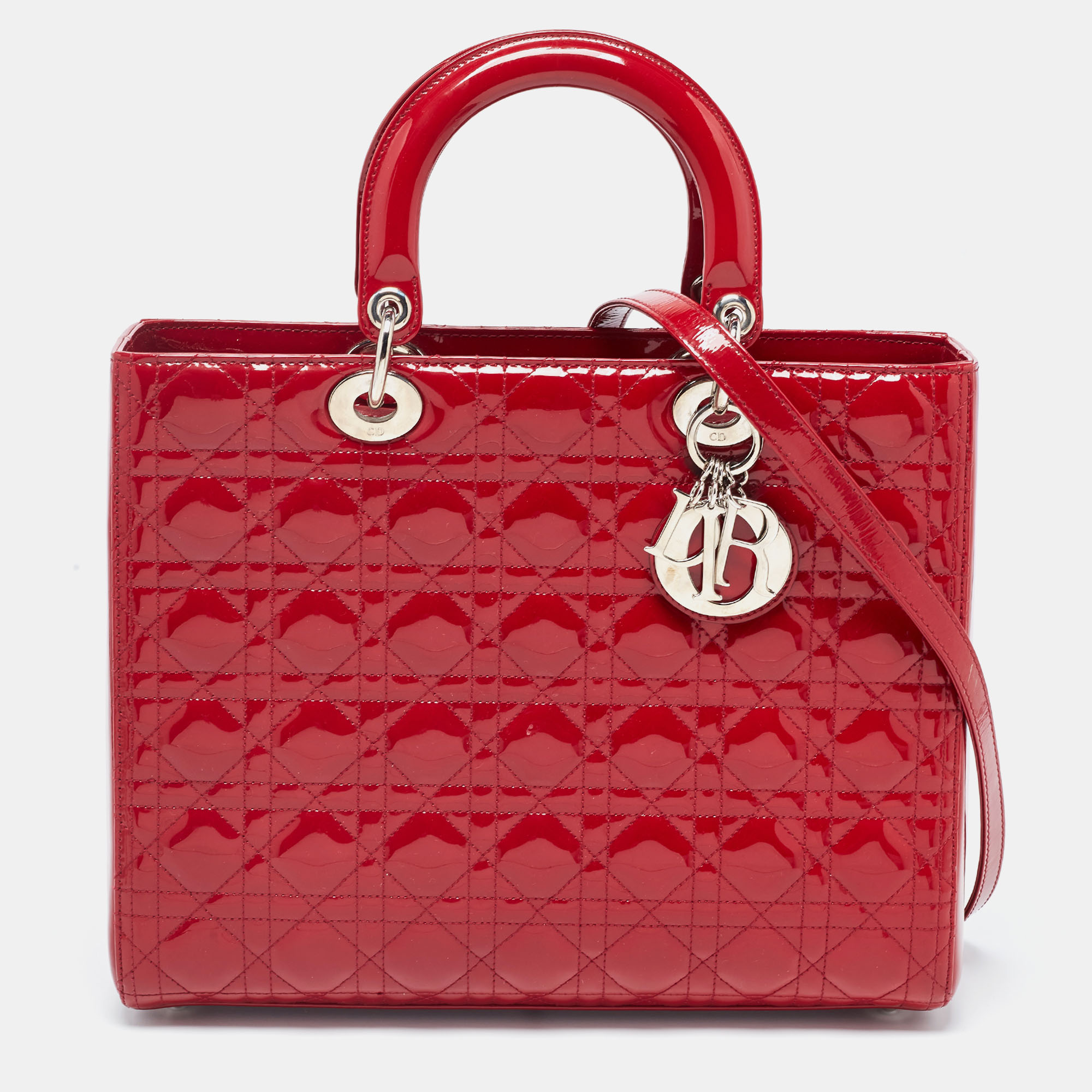 

Dior Red Cannage Patent Leather  Lady Dior Tote