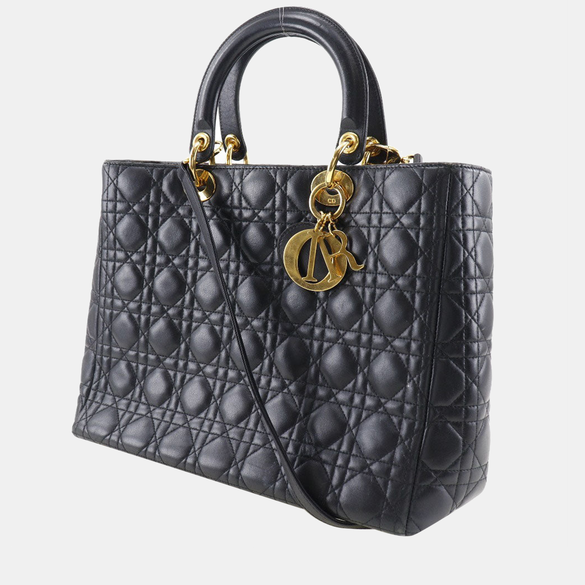 

Dior Black Leather Lady Dior Top Handle Bag