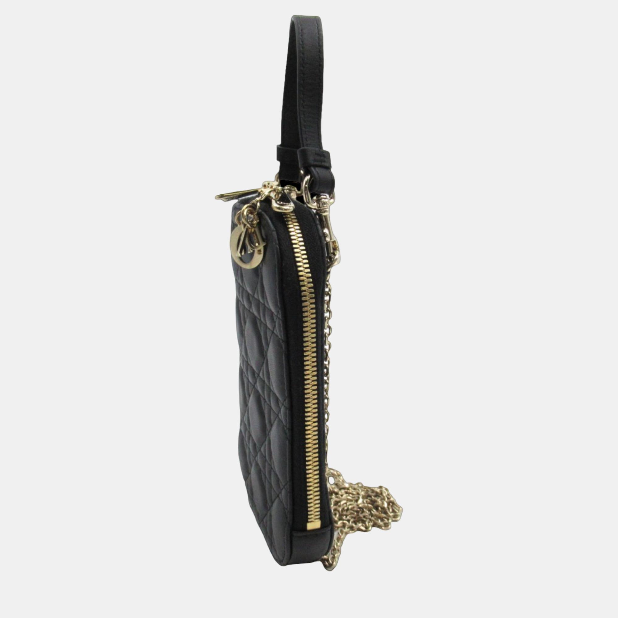 

Dior Black Cannage Leather Lady Dior Chain Phone Holder Other