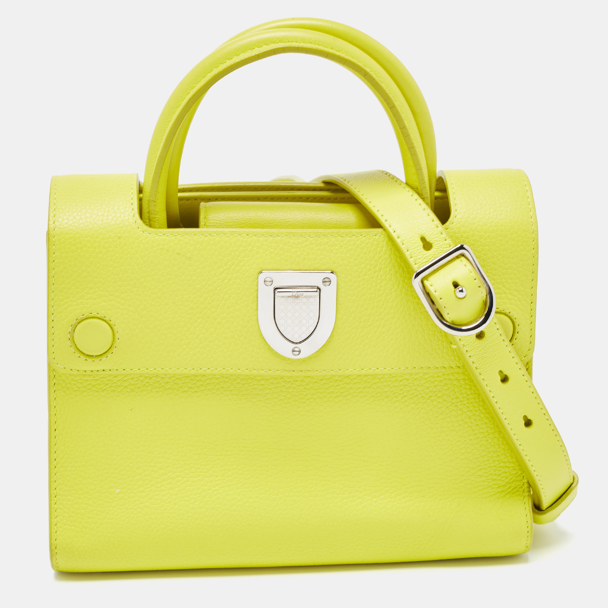 

Dior Neon Yellow Leather Mini Diorever Top Handle Bag