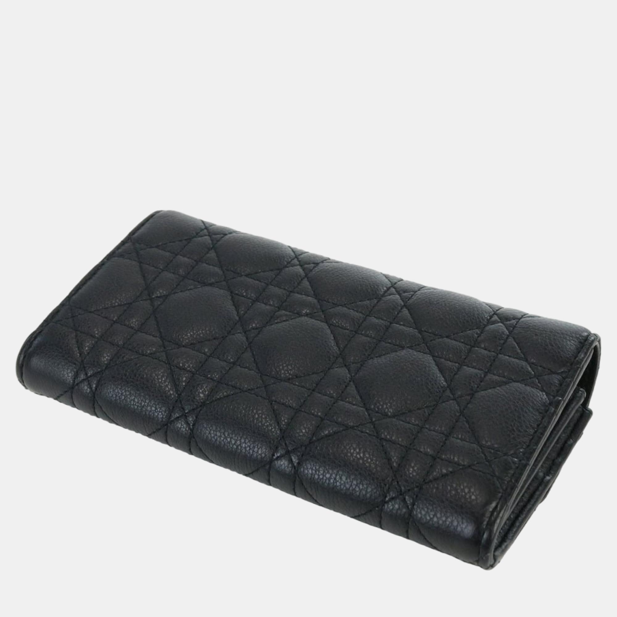 

Dior Black Leather Caro Continental Wallet