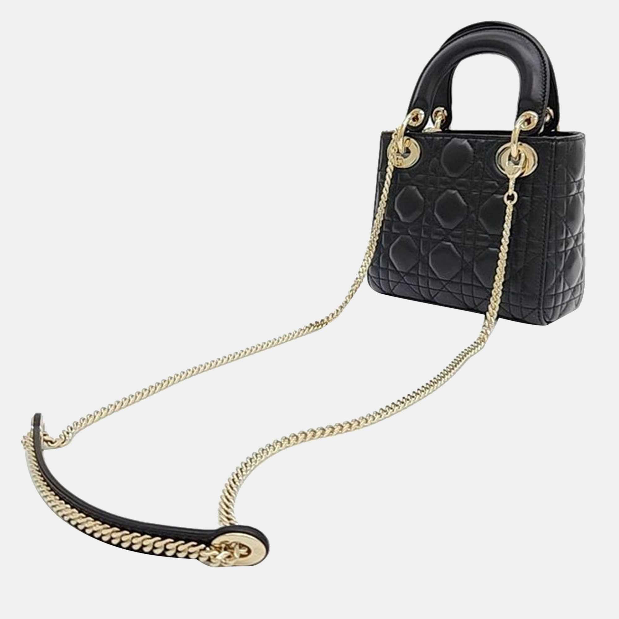 

Dior Black Leather  Cannage Lady Dior Top Handle Bag