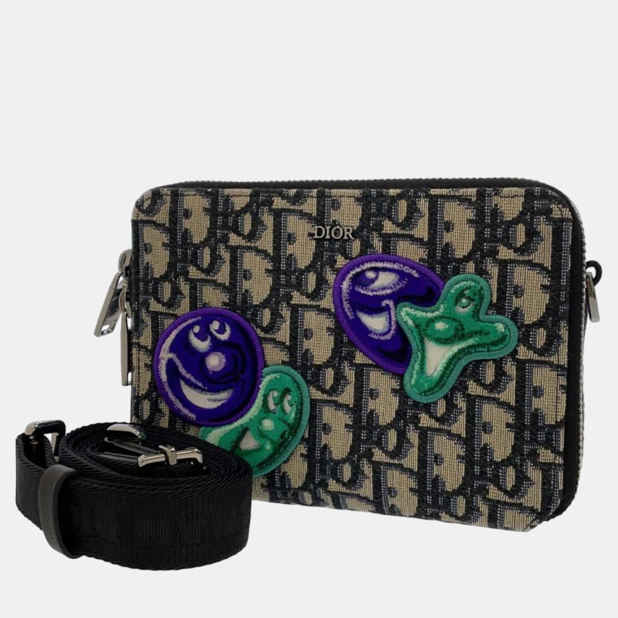 

Dior X Kenny Scharf Canvas Leather Shoulder Bag, Navy blue