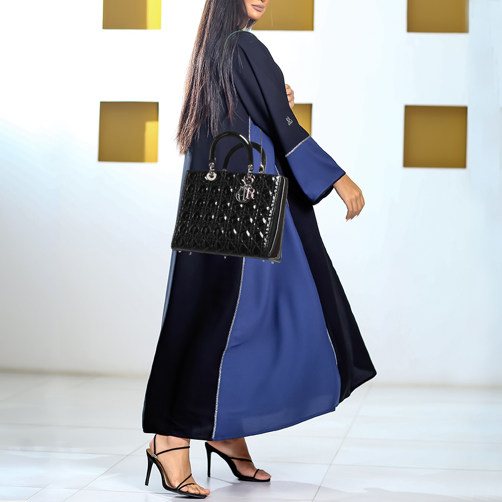 

Dior Black Cannage Patent Leather  Lady Dior Tote