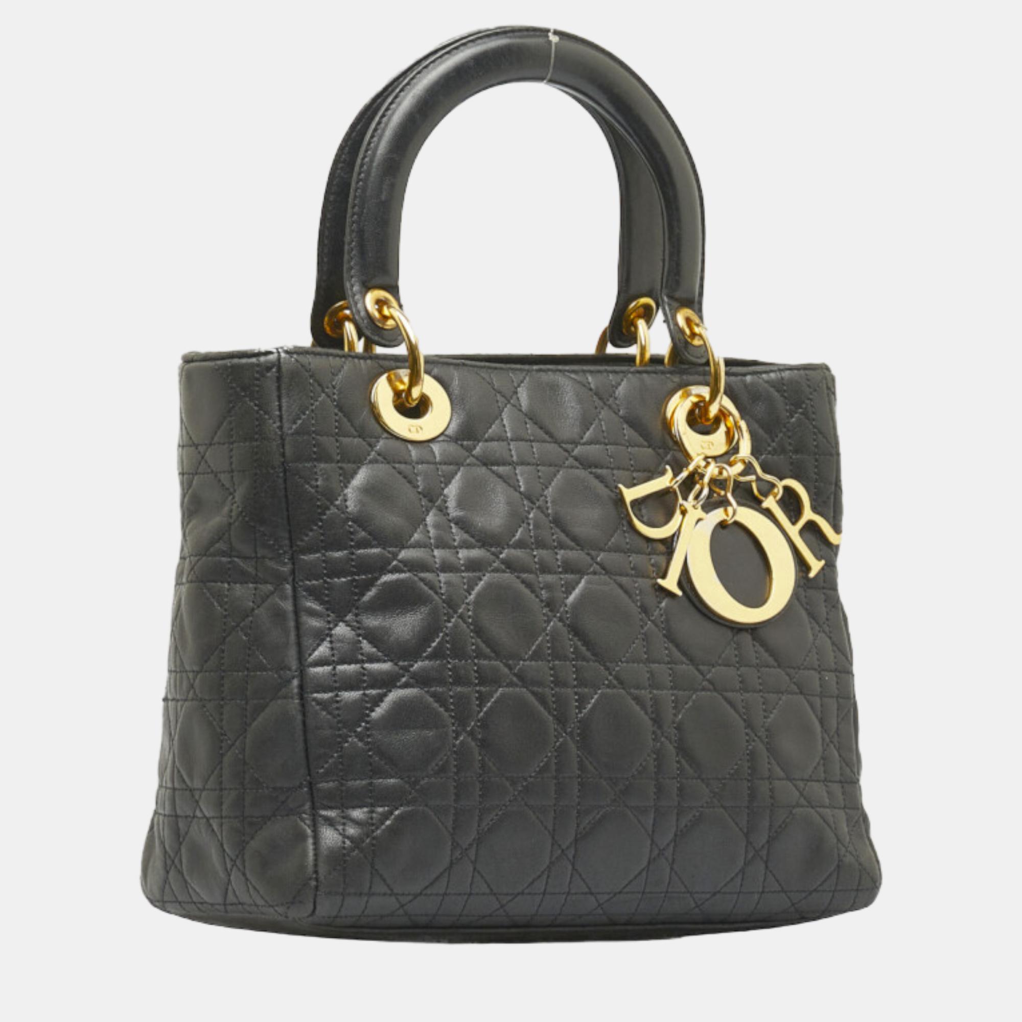 

Dior Black Leather  Cannage Lady Dior Top Handle Bag