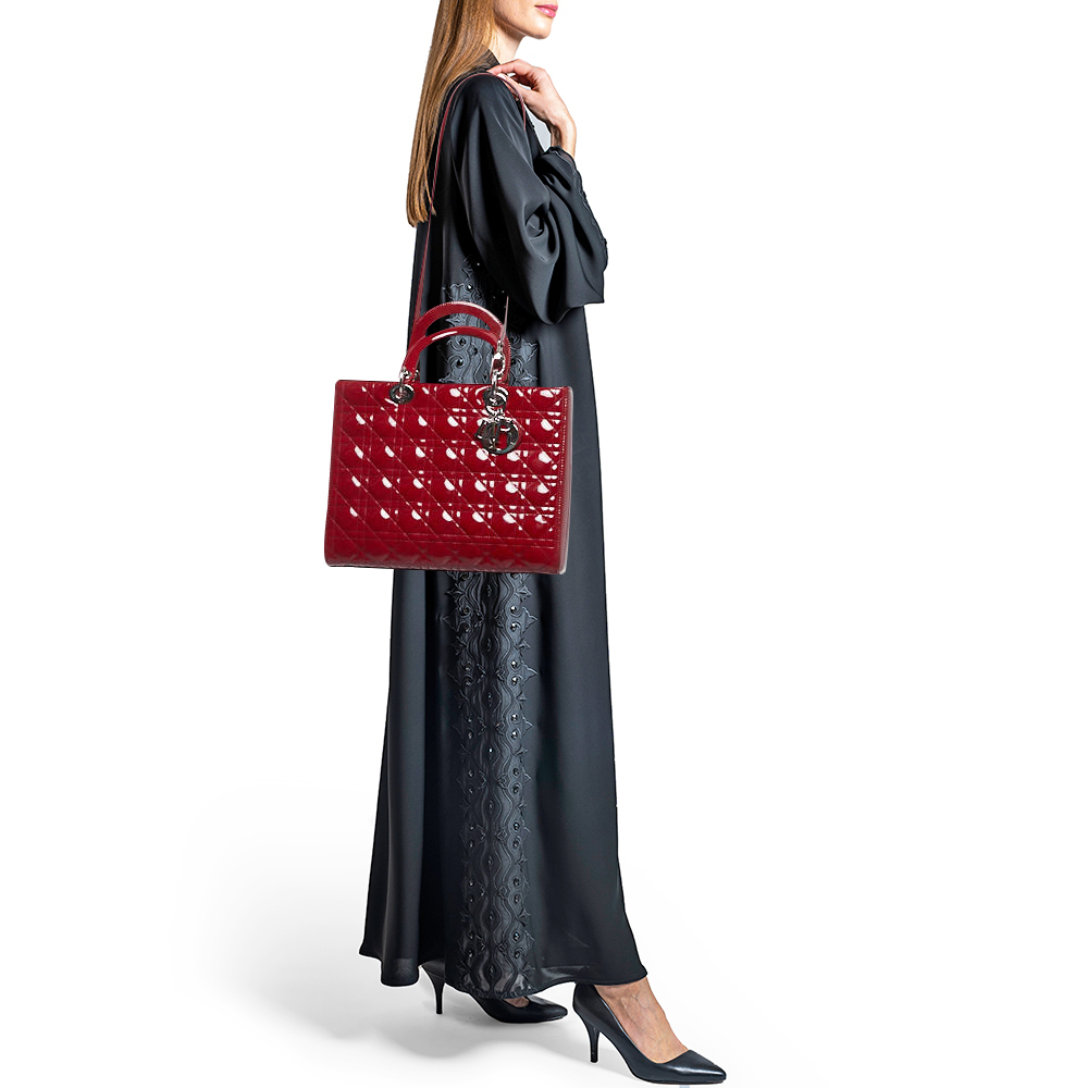 

Dior Red Cannage Patent Leather  Lady Dior Tote