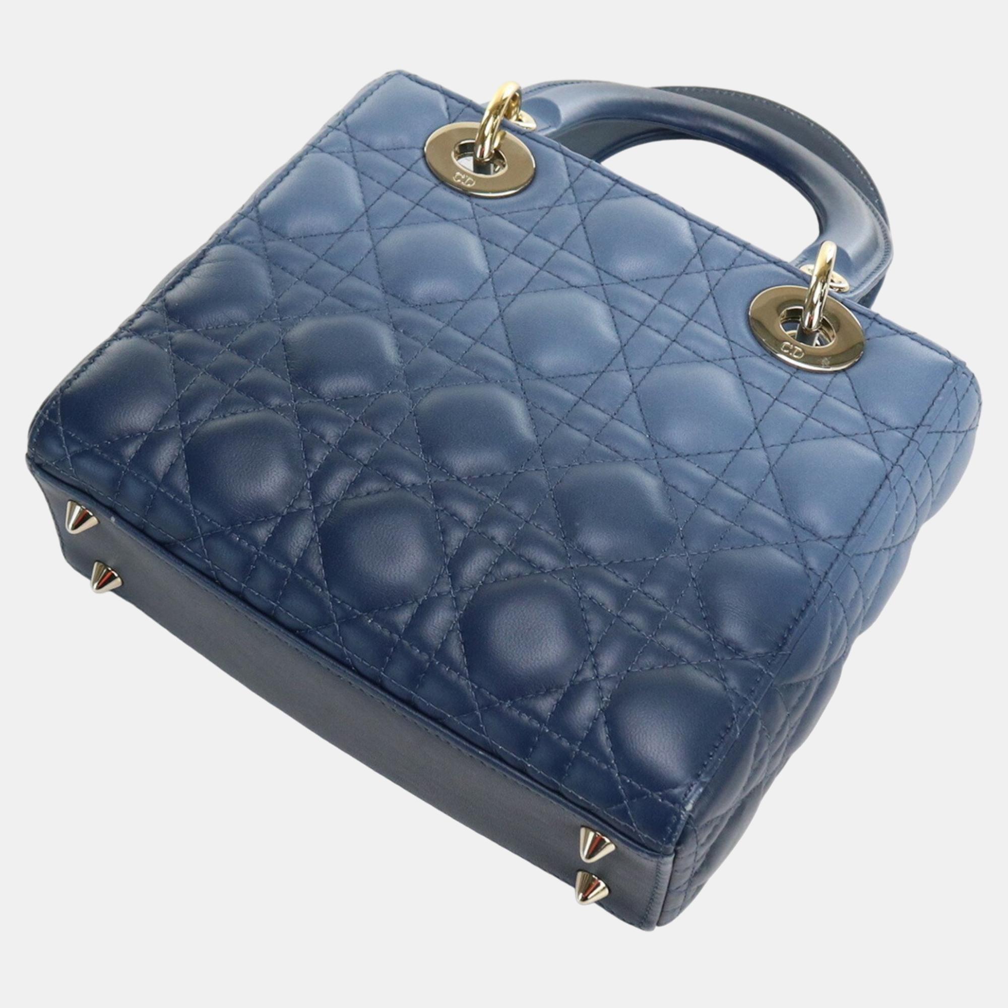 

Dior Navy Leather Lady Dior handbag bag, Navy blue