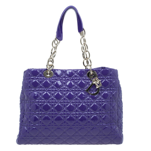 Pre Owned Dior Purple Soft Patent Leather Large Shopping Tote
