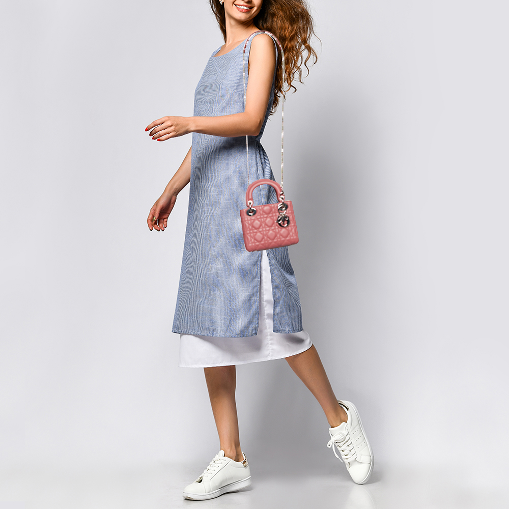 

Dior Pink Cannage Leather Mini Lady Dior Tote