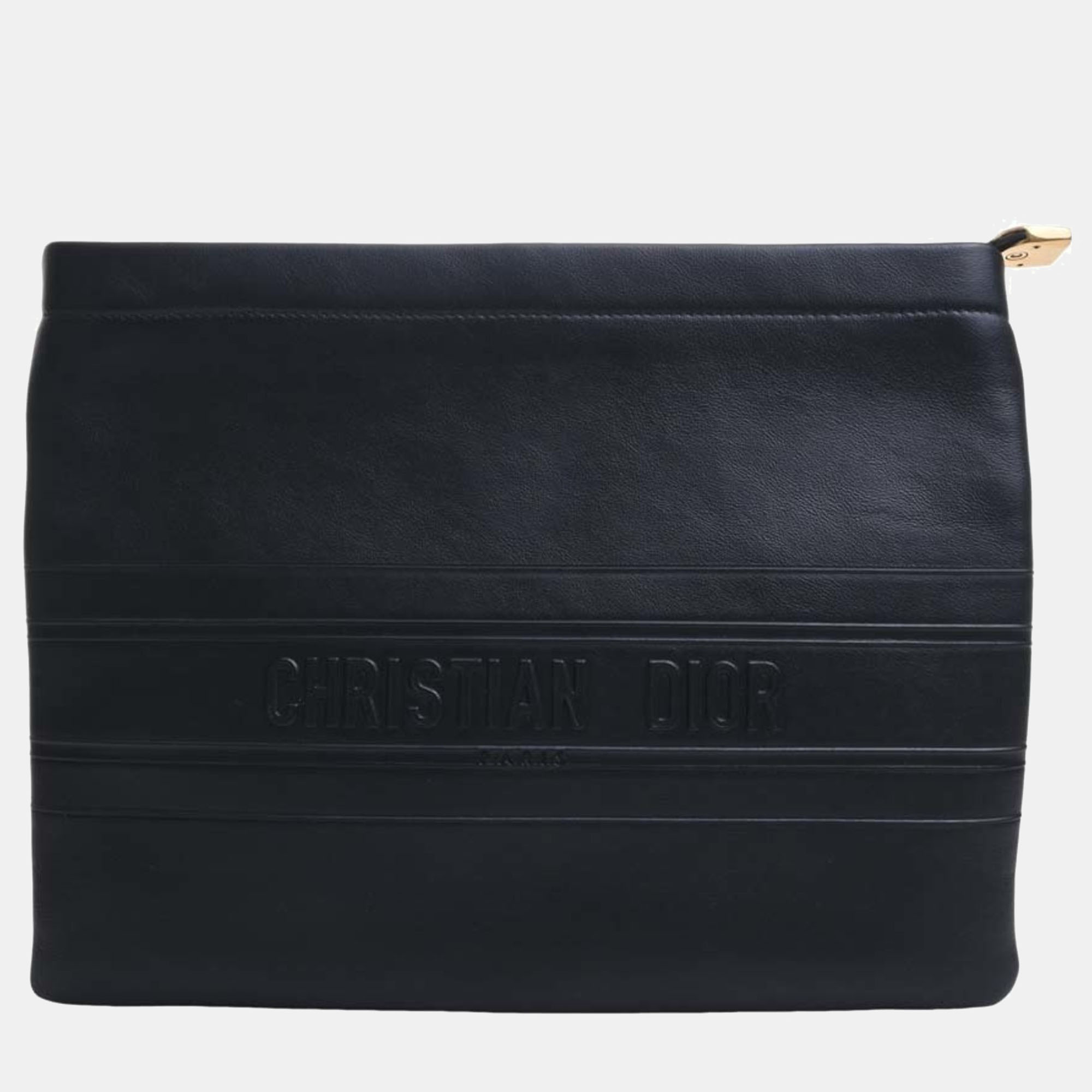 

Dior Black Leather Logo Zip Pouch