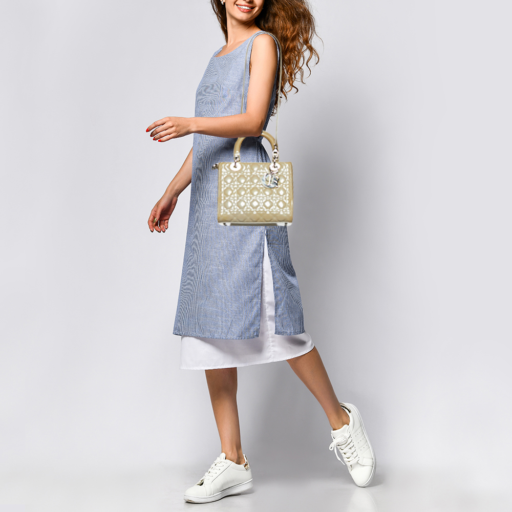 

Dior Beige Cannage Patent Leather  Lady Dior Tote