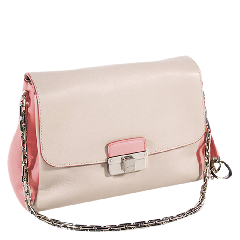 

Dior Bi Color Soft Calfskin Leather Diorling Flap Bag, Pink