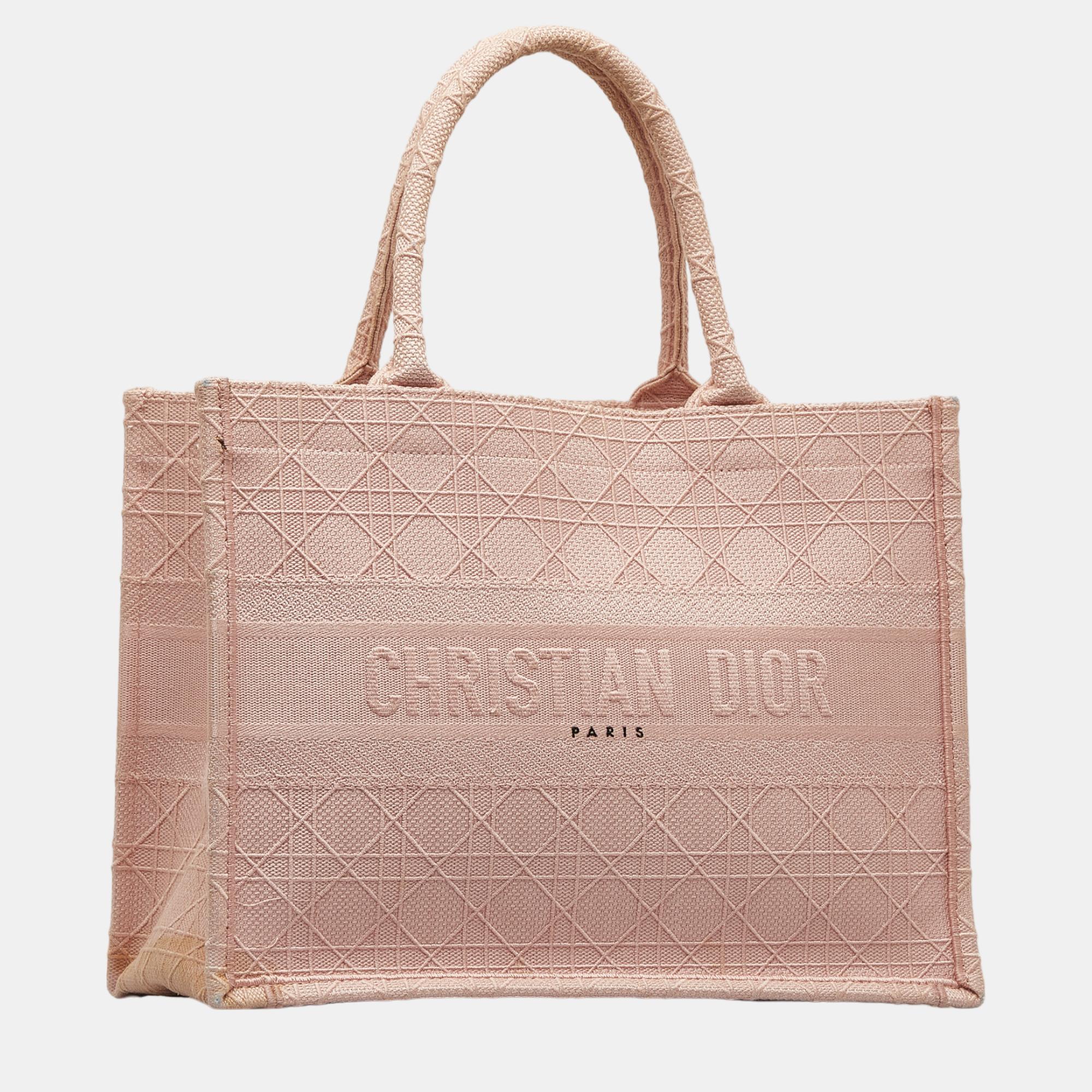

Dior Pink Medium Cannage Embroidered Book Tote