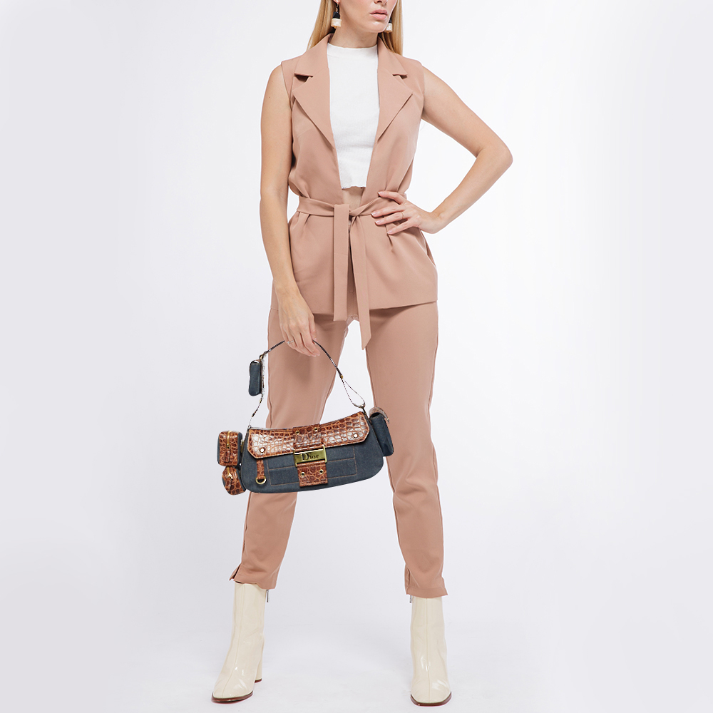 

Dior Denim/Brown Denim and Croc Street Chic Columbus Avenue Multipocket Shoulder Bag, Blue