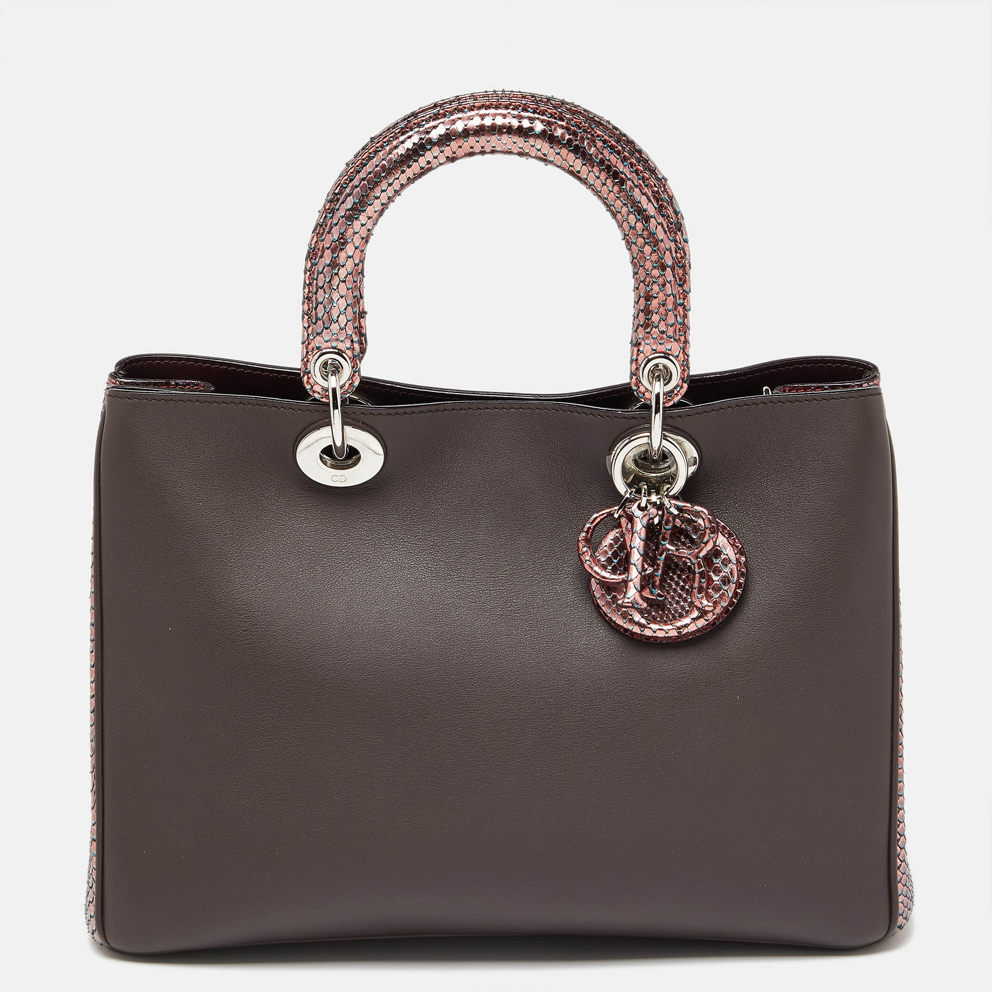 

Dior Dark Burgundy/Pink Leather and Python  Diorissimo Tote