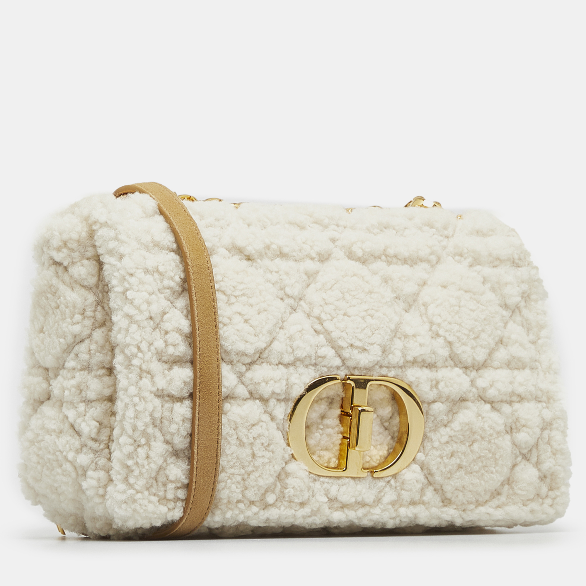 

Dior Medium Cannage Shearling Caro, White