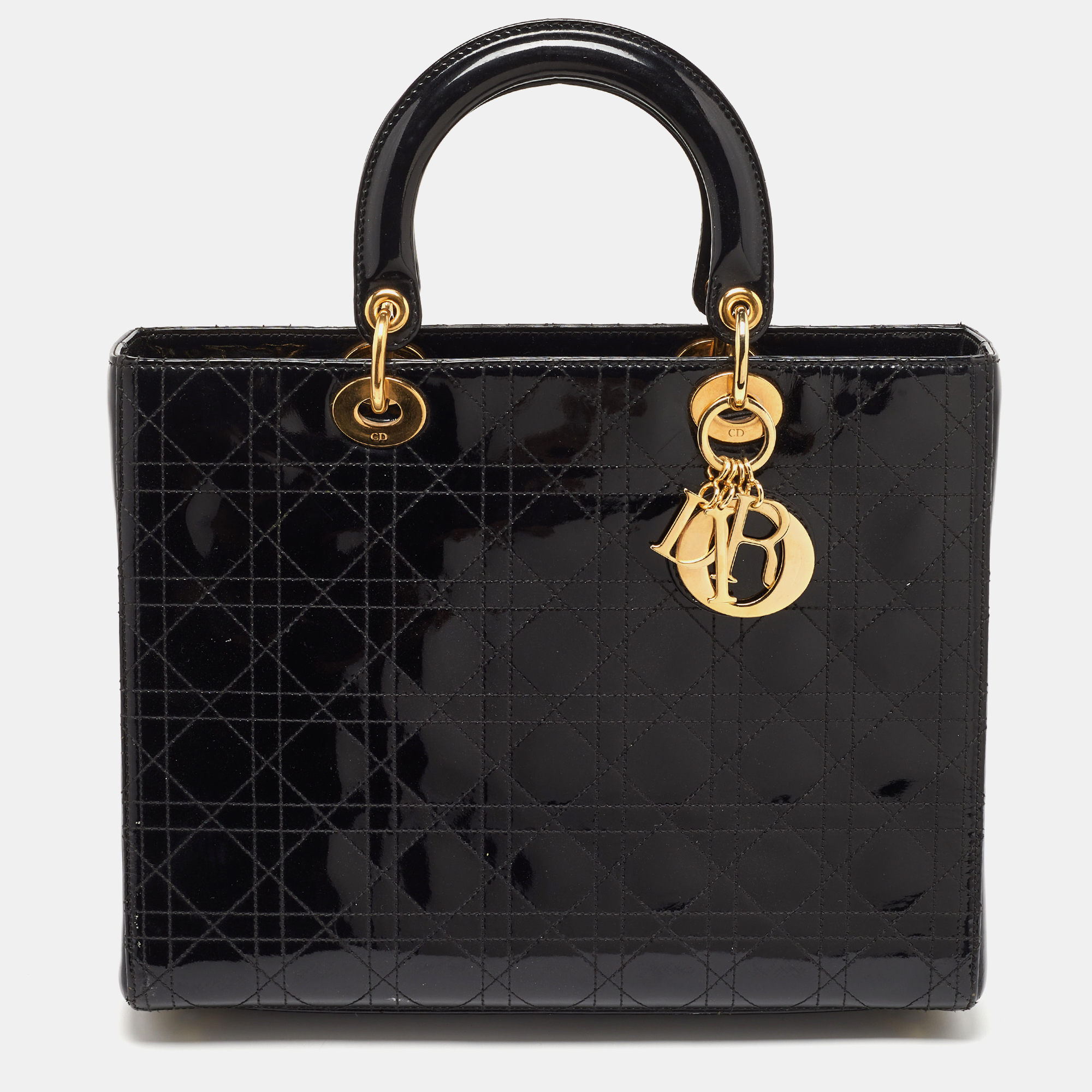 

Dior Black Cannage Patent Leather  Lady Dior Tote