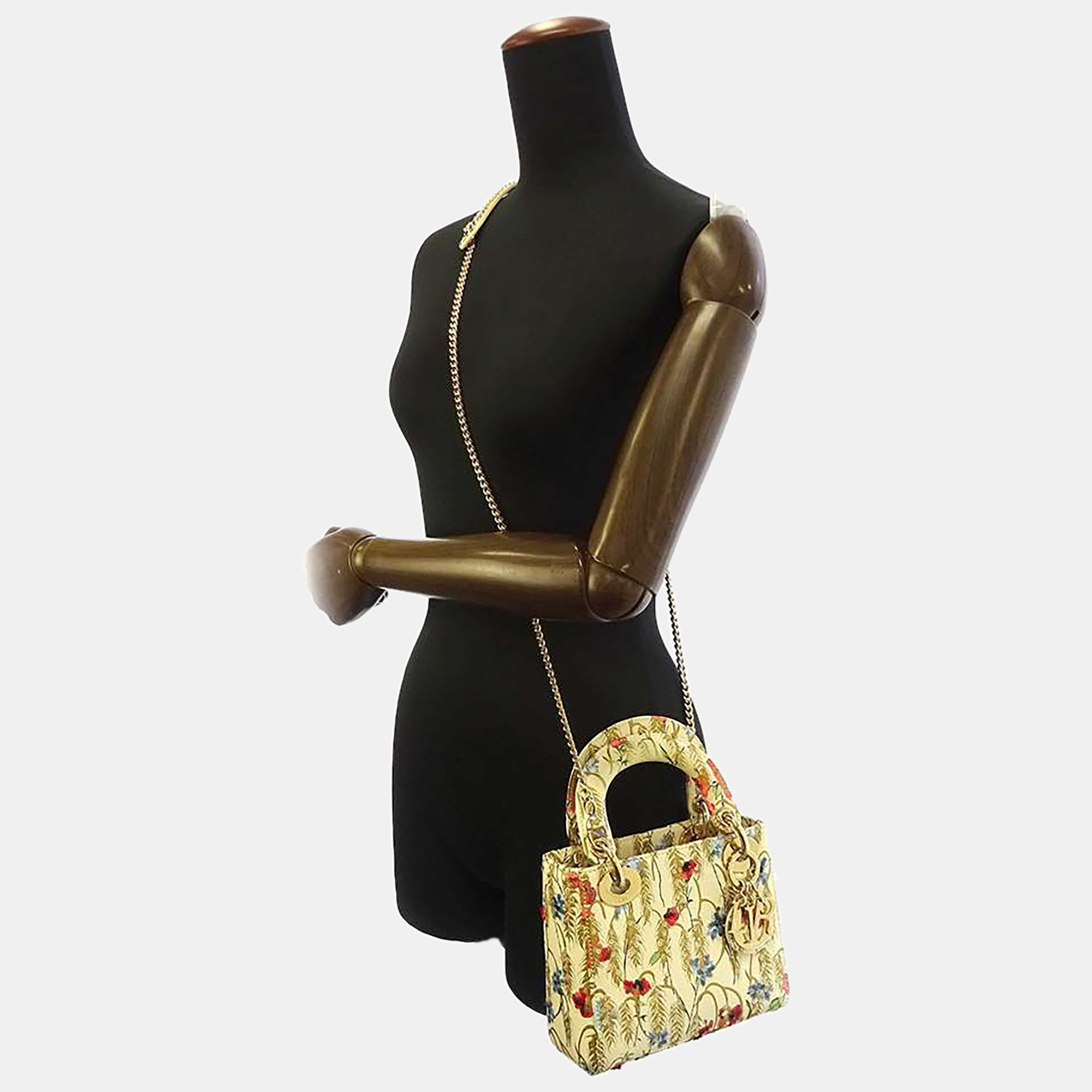 

Dior Yellow Leather Sequins Lady Dior Top Handle Bag