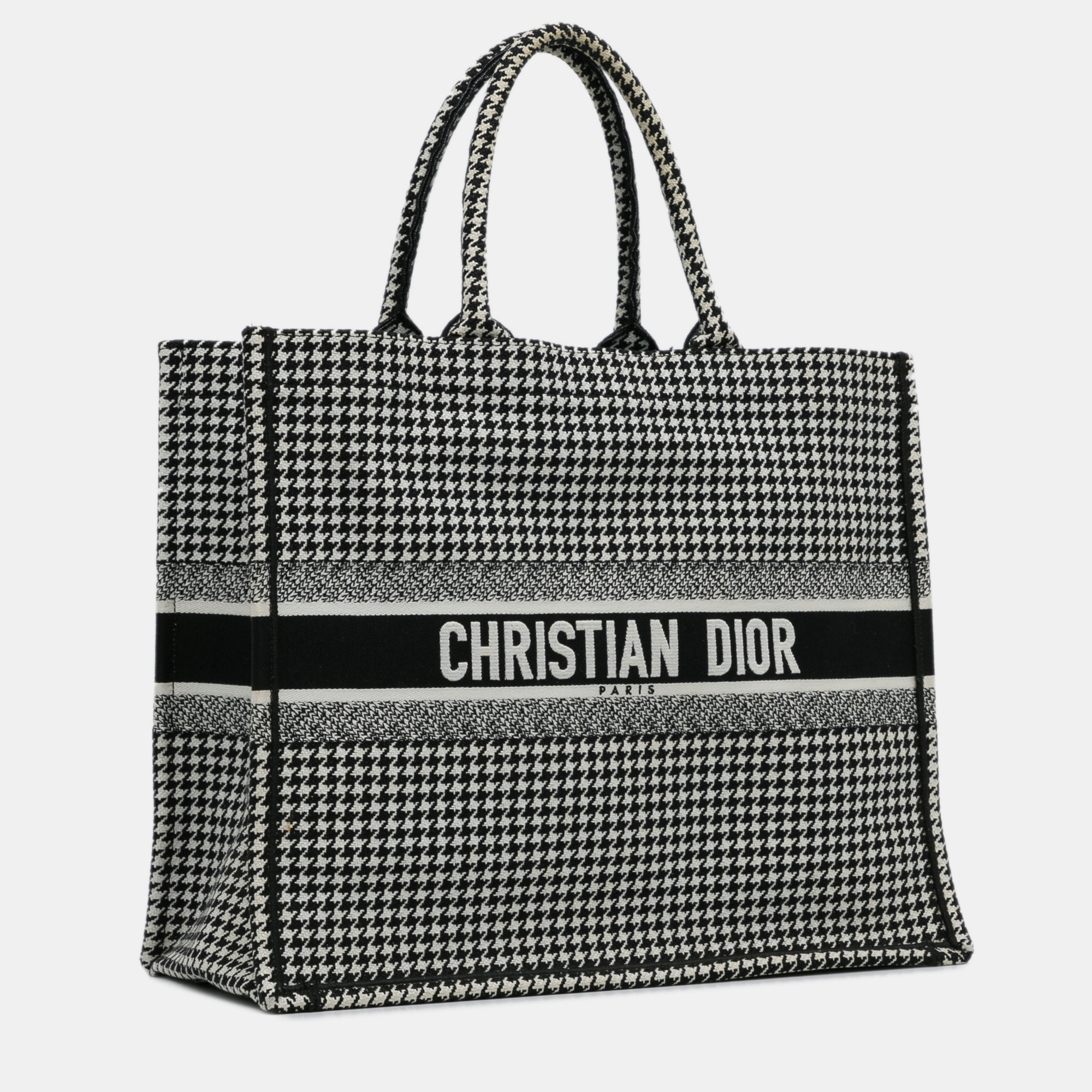 

Dior Large Houndstooth Embroidered Book Tote, Black