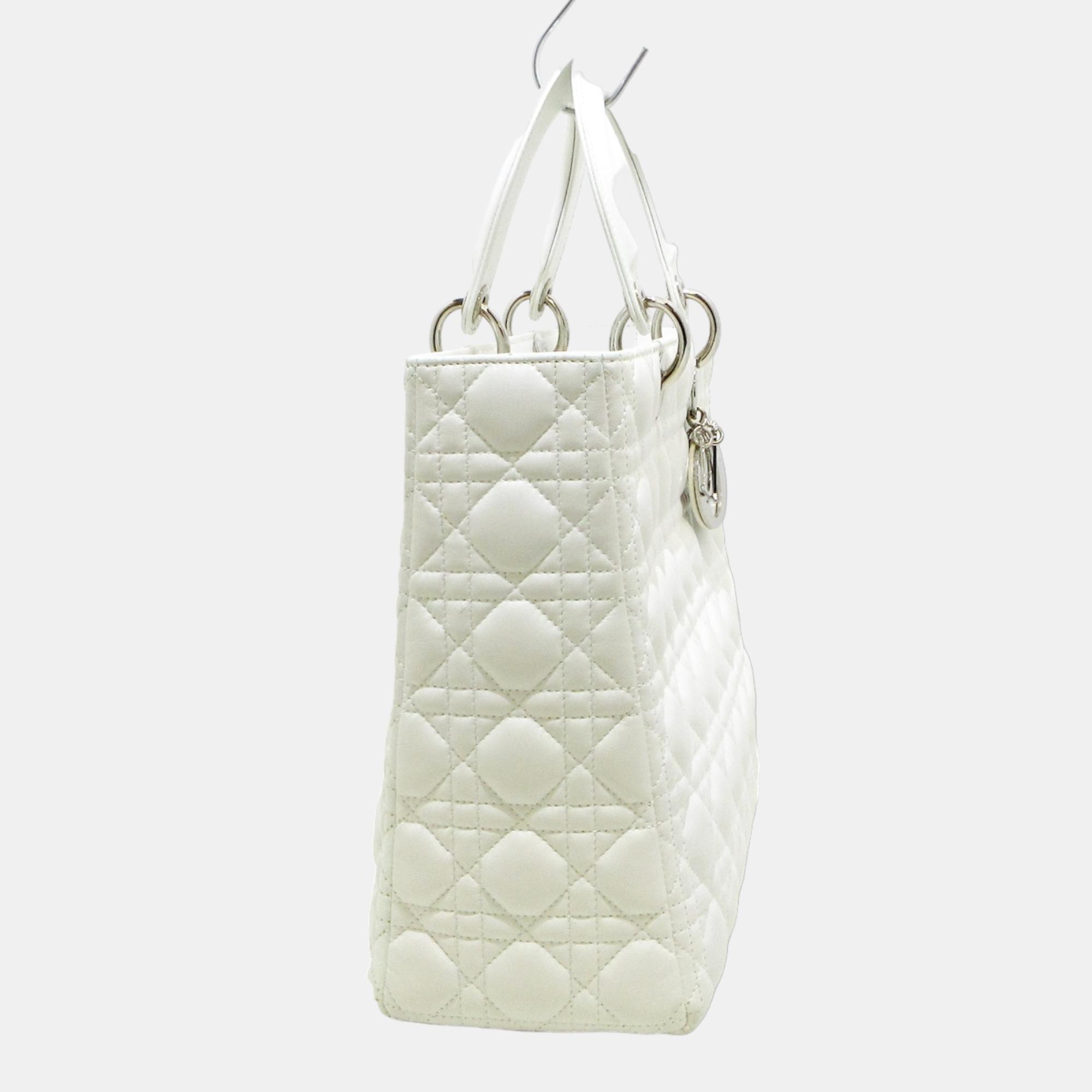 

Dior White Leather Large Lady Dior Tote Bag