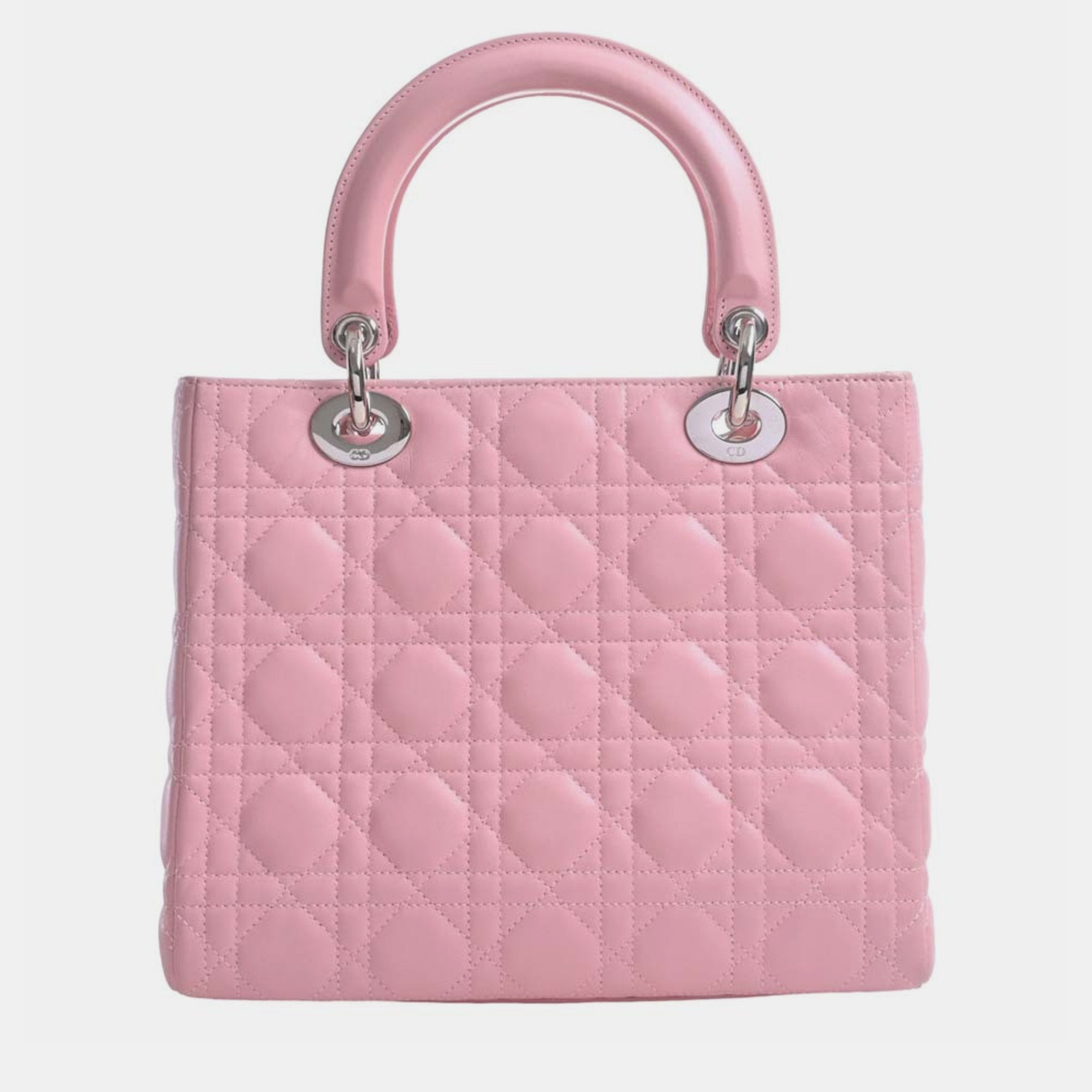 

Dior Pink Leather  Cannage Lady Dior Top Handle Bag
