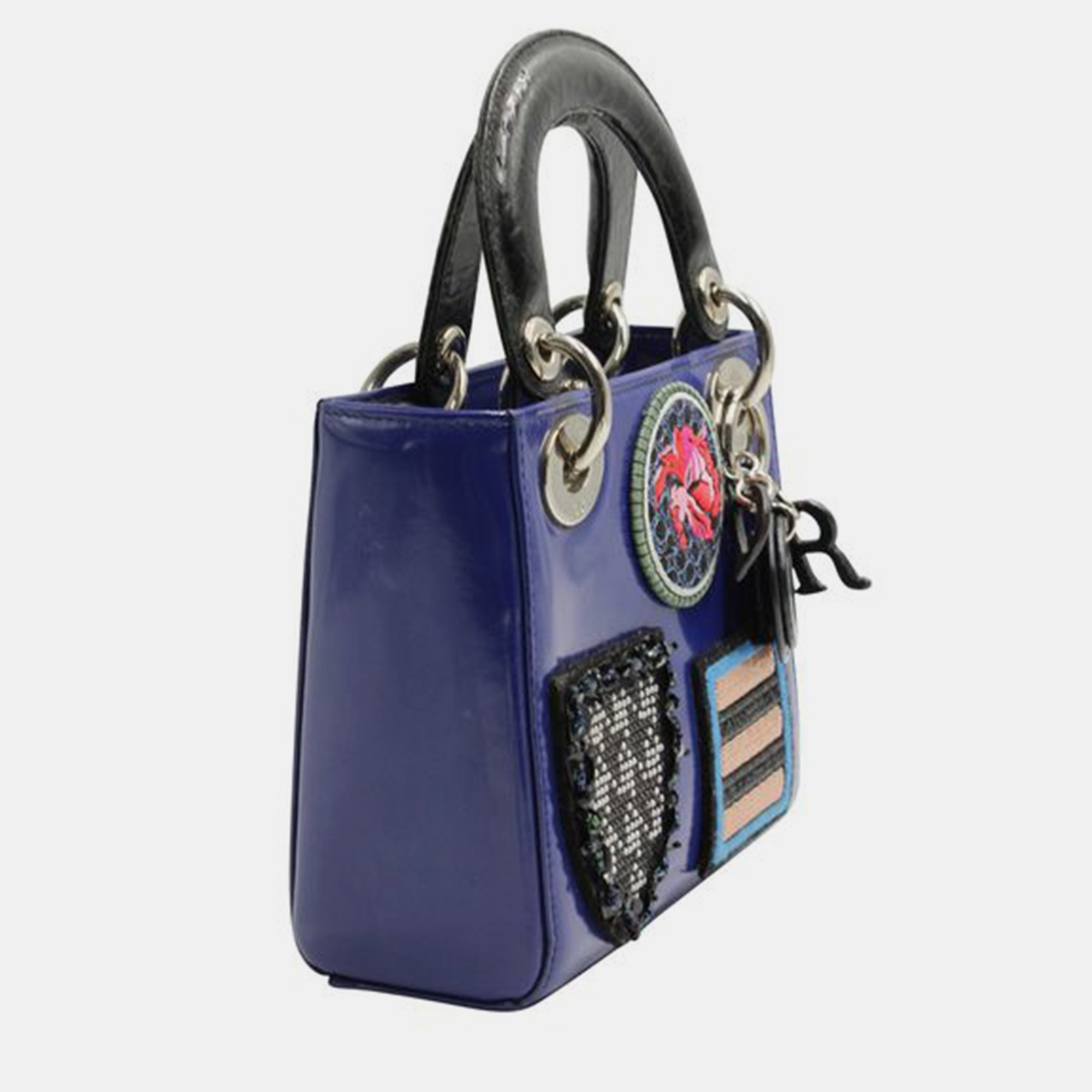 

DIOR Mini Lady Dior Bag with Embroidered Badges - Limited Edition SS2014 HANDBAGS, Blue