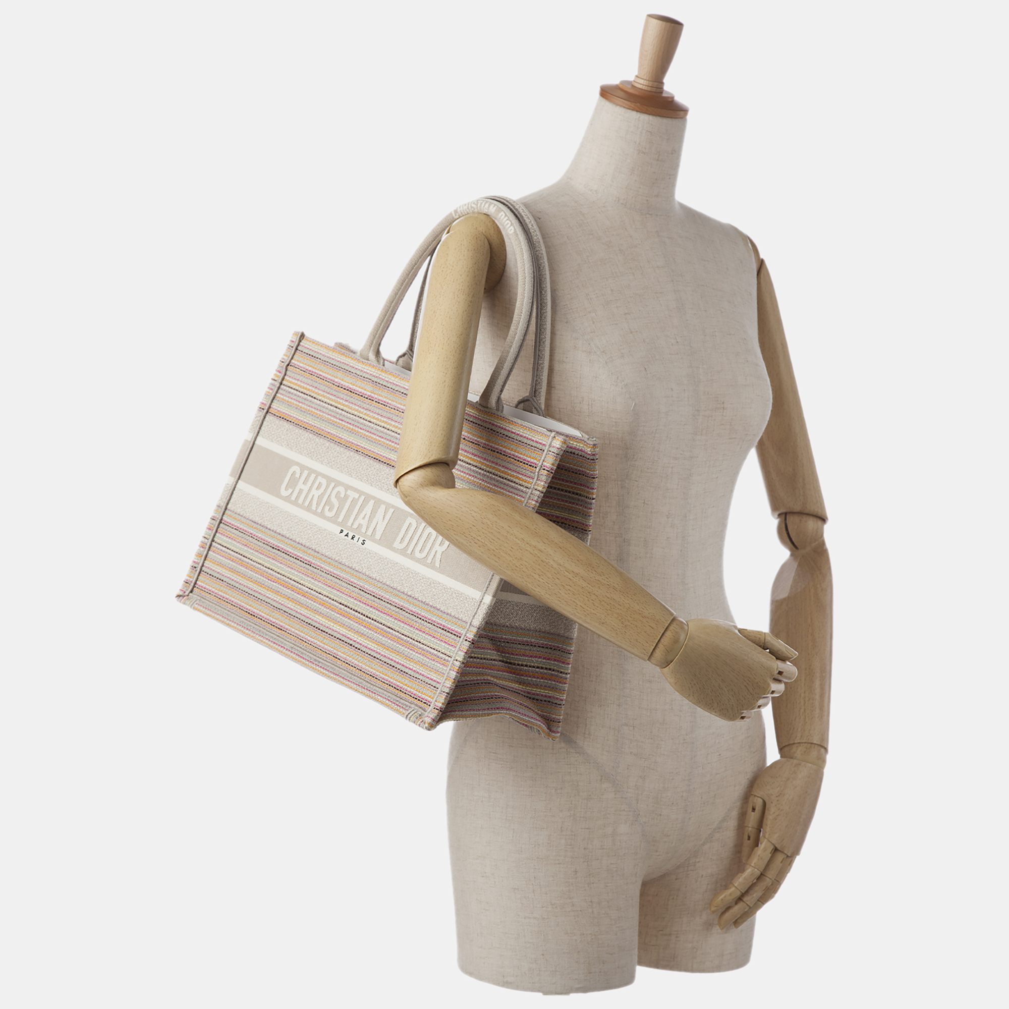 

Dior Canvas Medium Stripes Book Tote, Beige