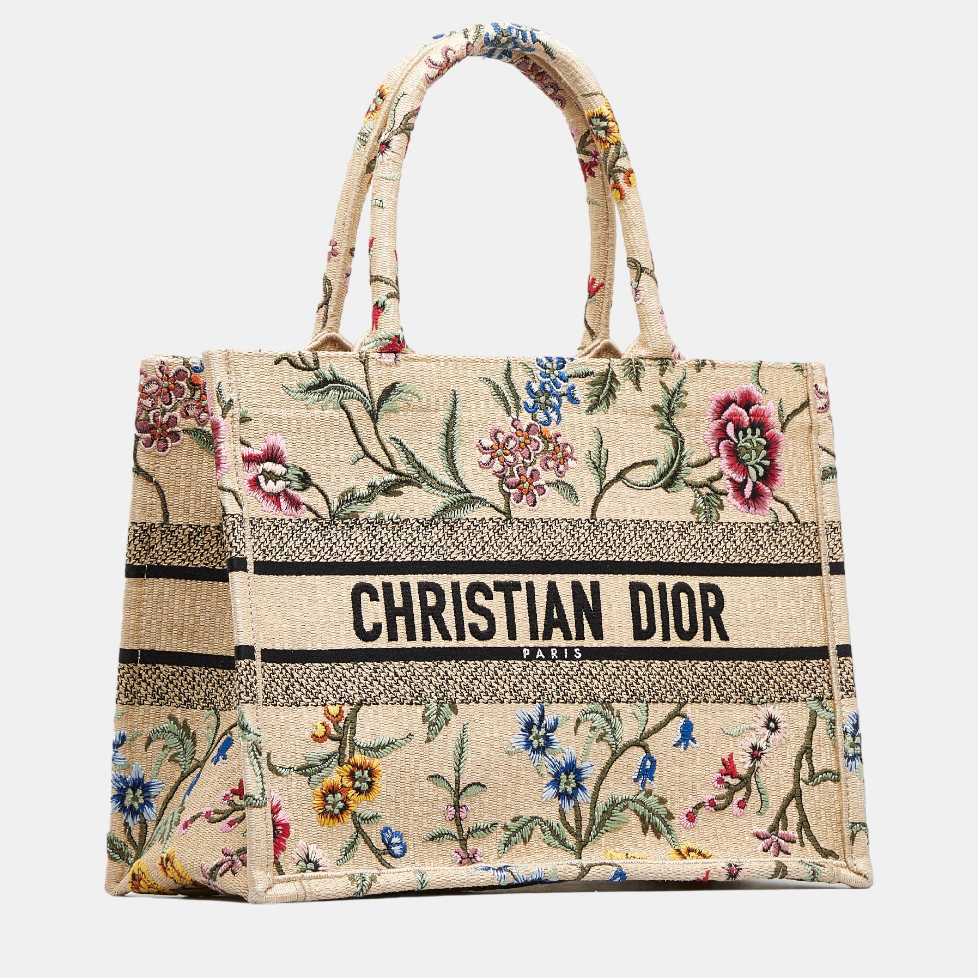 

Dior Brown/Multicolour Medium Petite Fleurs Raffia Book Tote