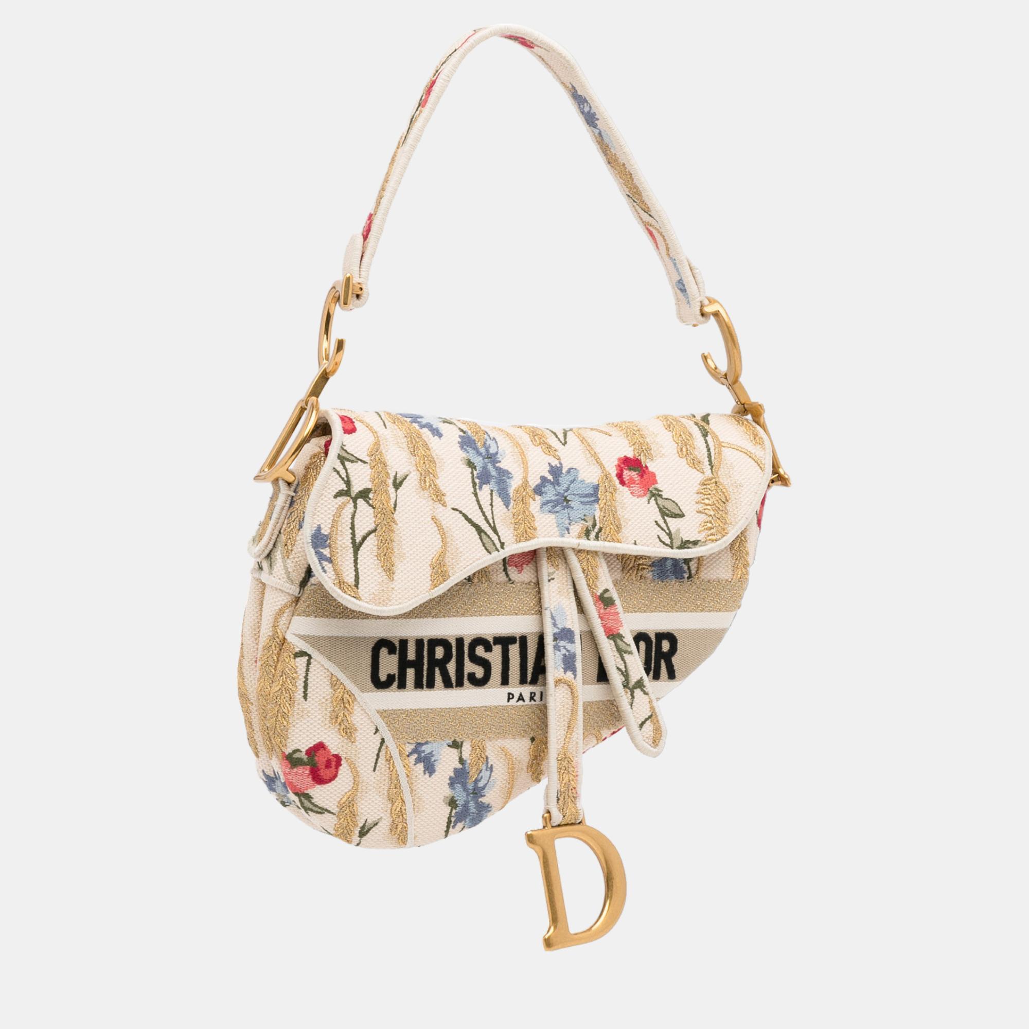 

Dior Brown Hibiscus Embroidered Canvas Saddle Shoulder Bag